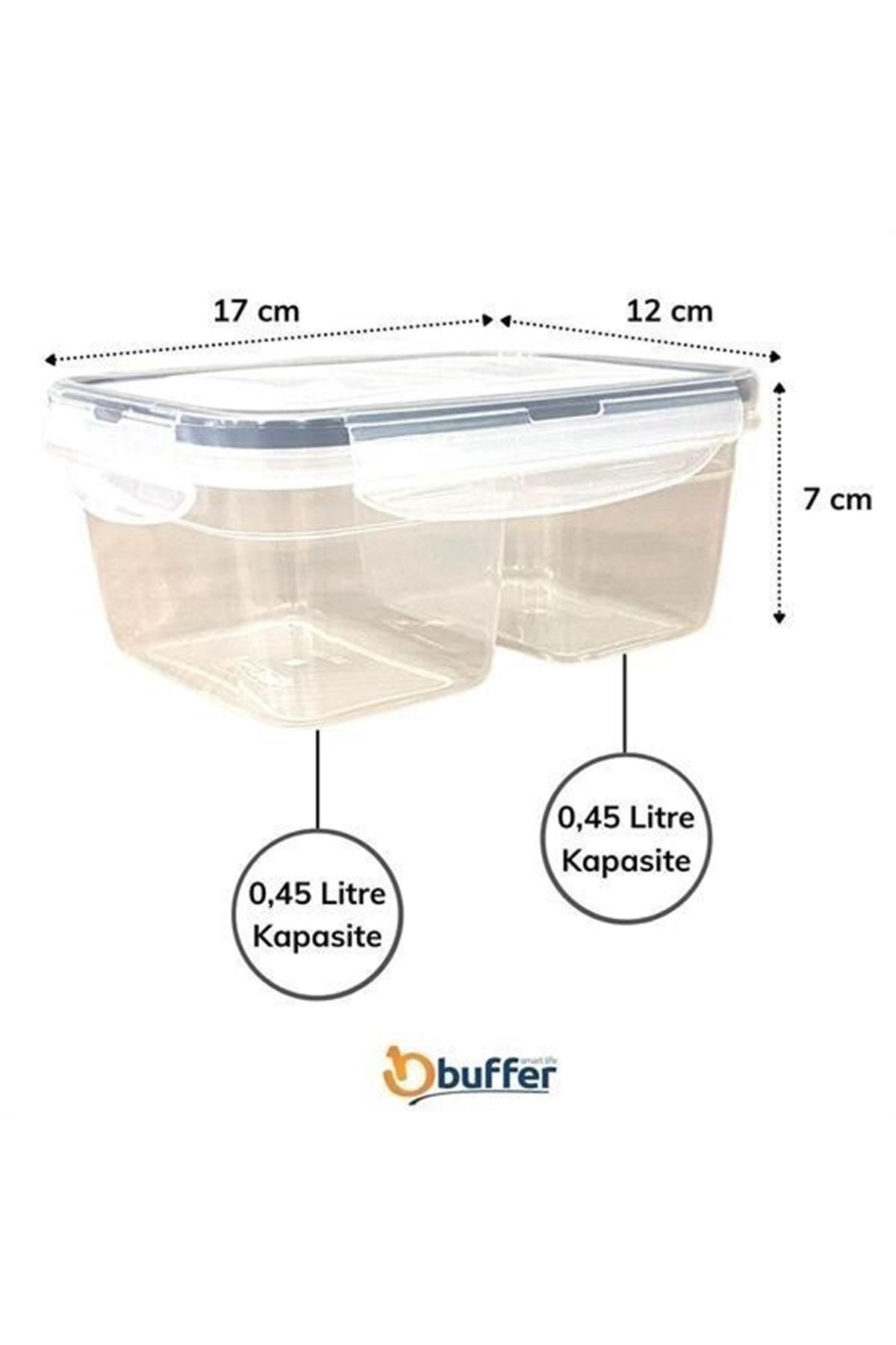 Tbl Dekor® 2 Bölmeli 0,45+0,45 Litre Kilitli Kapaklı Erzak Saklama Kabı LC-524