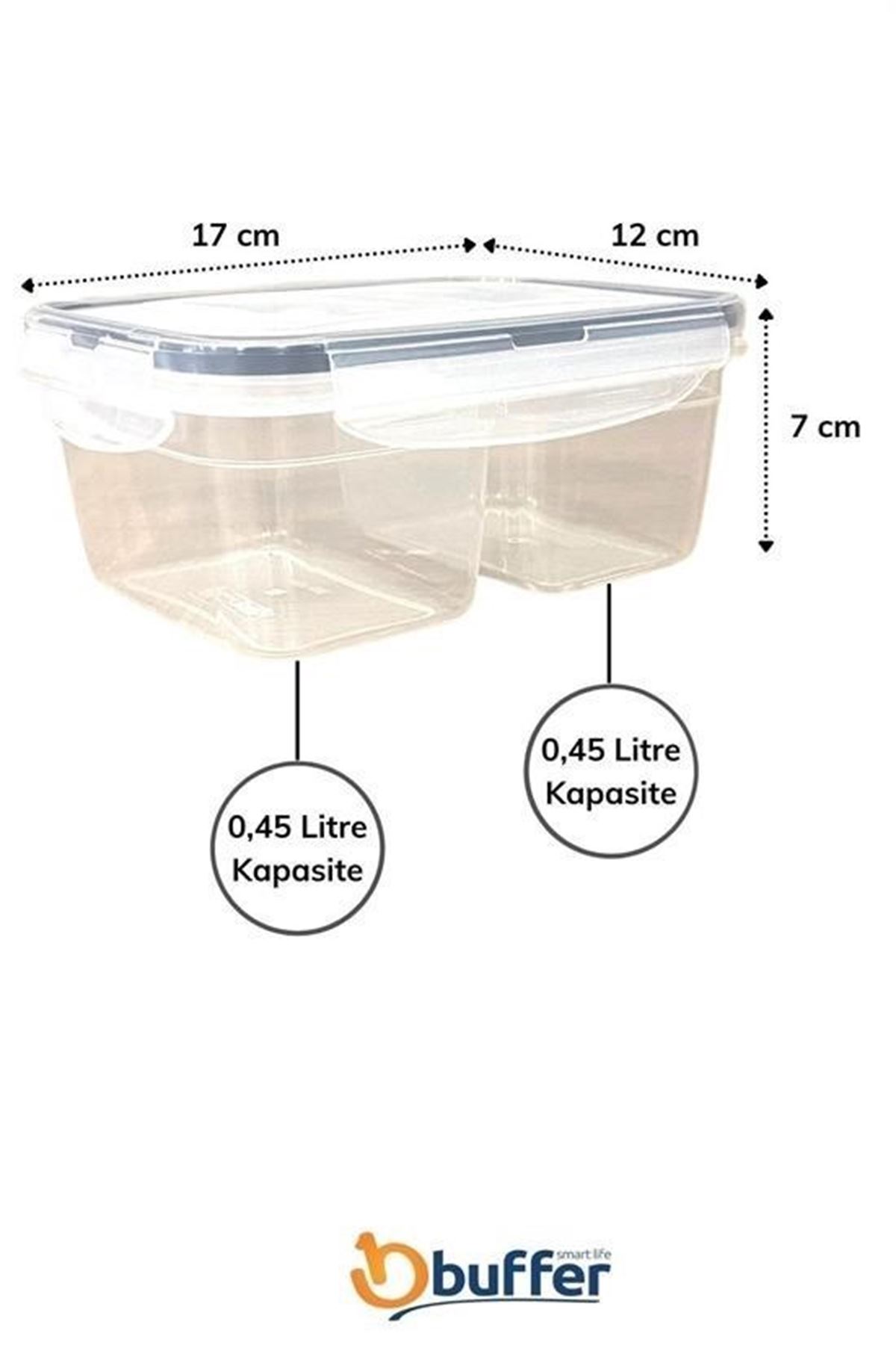 Tbl Dekor® 2 Bölmeli 0,45+0,45 Litre Kilitli Kapaklı Erzak Saklama Kabı LC-524