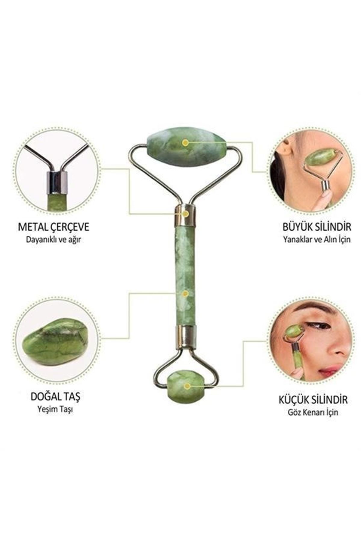 Tbl Dekor® Özel Süngerli Kutusunda Kırılmaz Çift Taraflı 2li Cilt Yüz Masaj Aleti Jade Roller Yeşim Taş