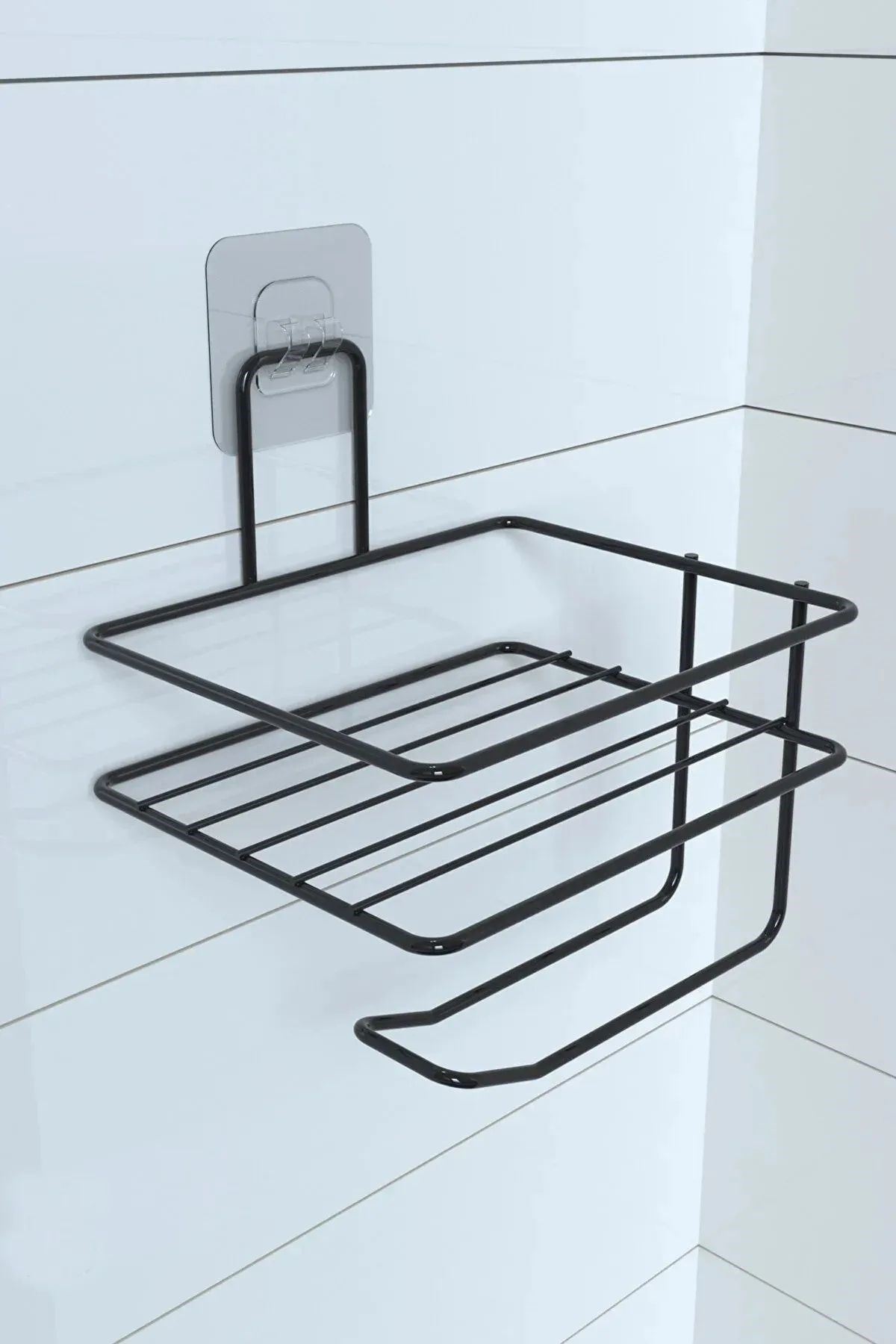 Tbl Dekor® Kendiliğinden Yapışkanlı Tuvalet Kağıdı Tutacağı ve Yedek Raf - Siyah Modern Metal Tasarım