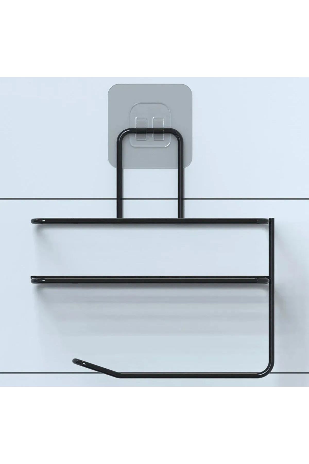 Tbl Dekor® Kendiliğinden Yapışkanlı Tuvalet Kağıdı Tutacağı ve Yedek Raf - Siyah Modern Metal Tasarım