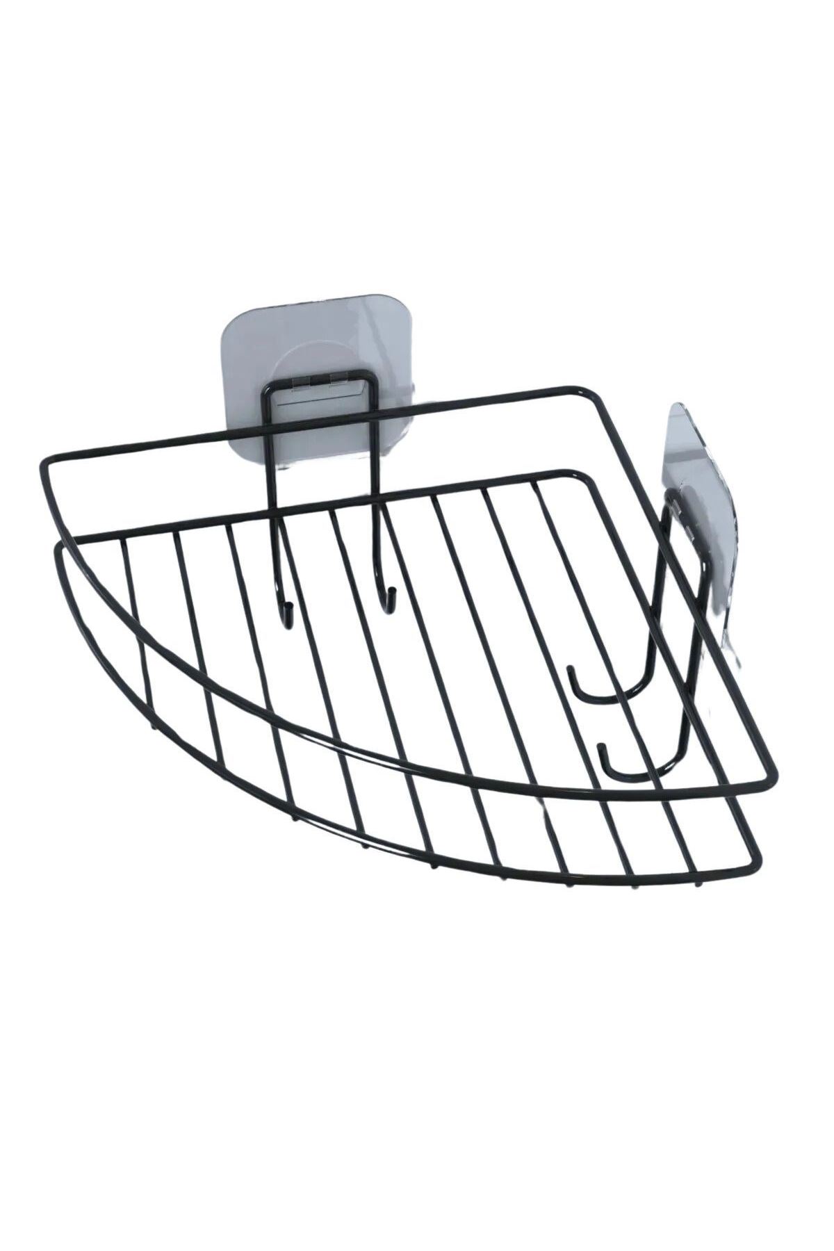 Tbl Dekor® Yapışkanlı Banyo Köşeliği Kancalı Köşe Rafı Duş Şampuanlık Duvar Düzenleyici Organizer Raf