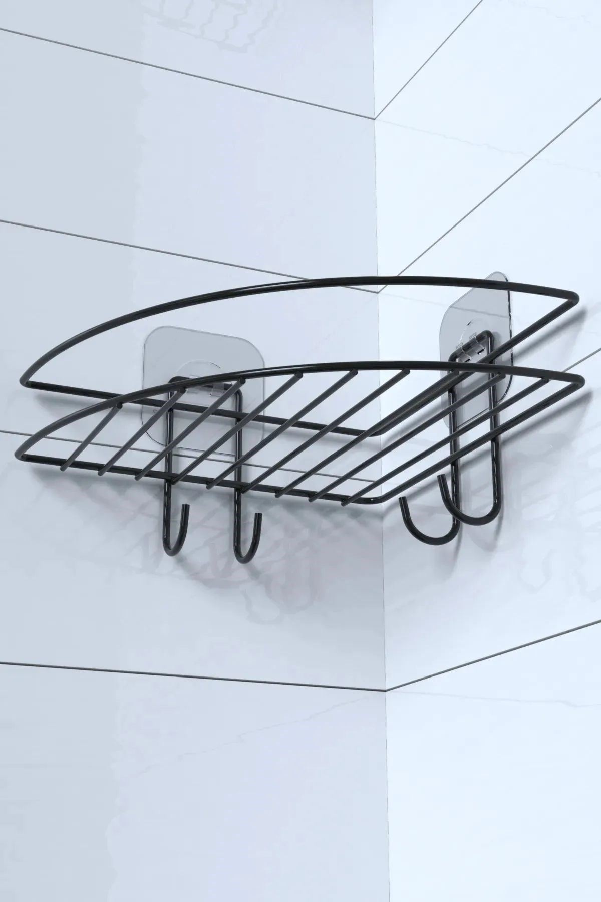 Tbl Dekor® Yapışkanlı Banyo Köşeliği Kancalı Köşe Rafı Duş Şampuanlık Duvar Düzenleyici Organizer Raf