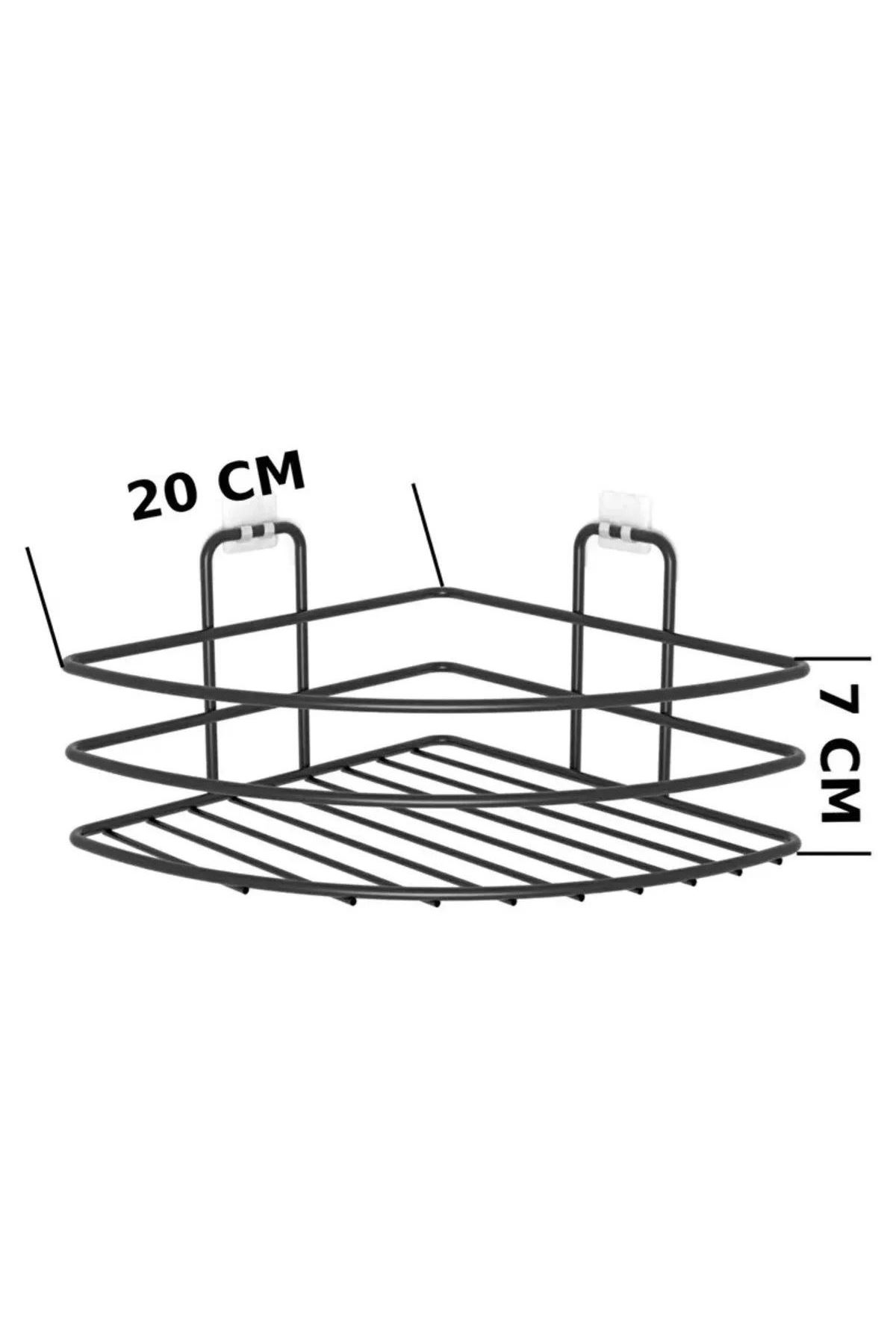 Tbl Dekor® Kendiliğinden Yapışkanlı Montaj Gerektirmeyen Tek Katlı Banyo Askı Köşe Şampuanlık Siyah