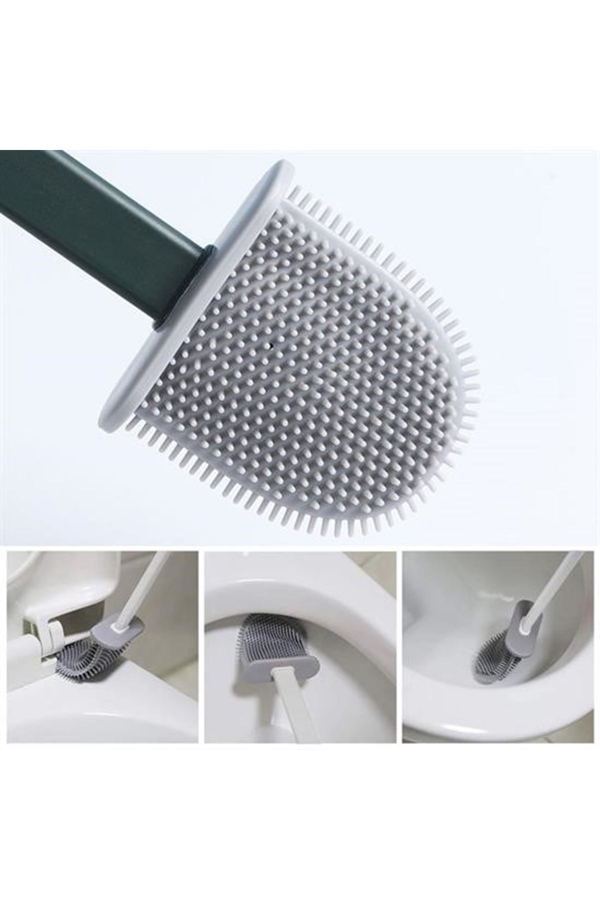 Tbl Dekor® Duvara Monte Edilebilir Kapaklı Askılı Klozet Yumuşak Silikon Başlıklı Tuvalet Fırçası Seti