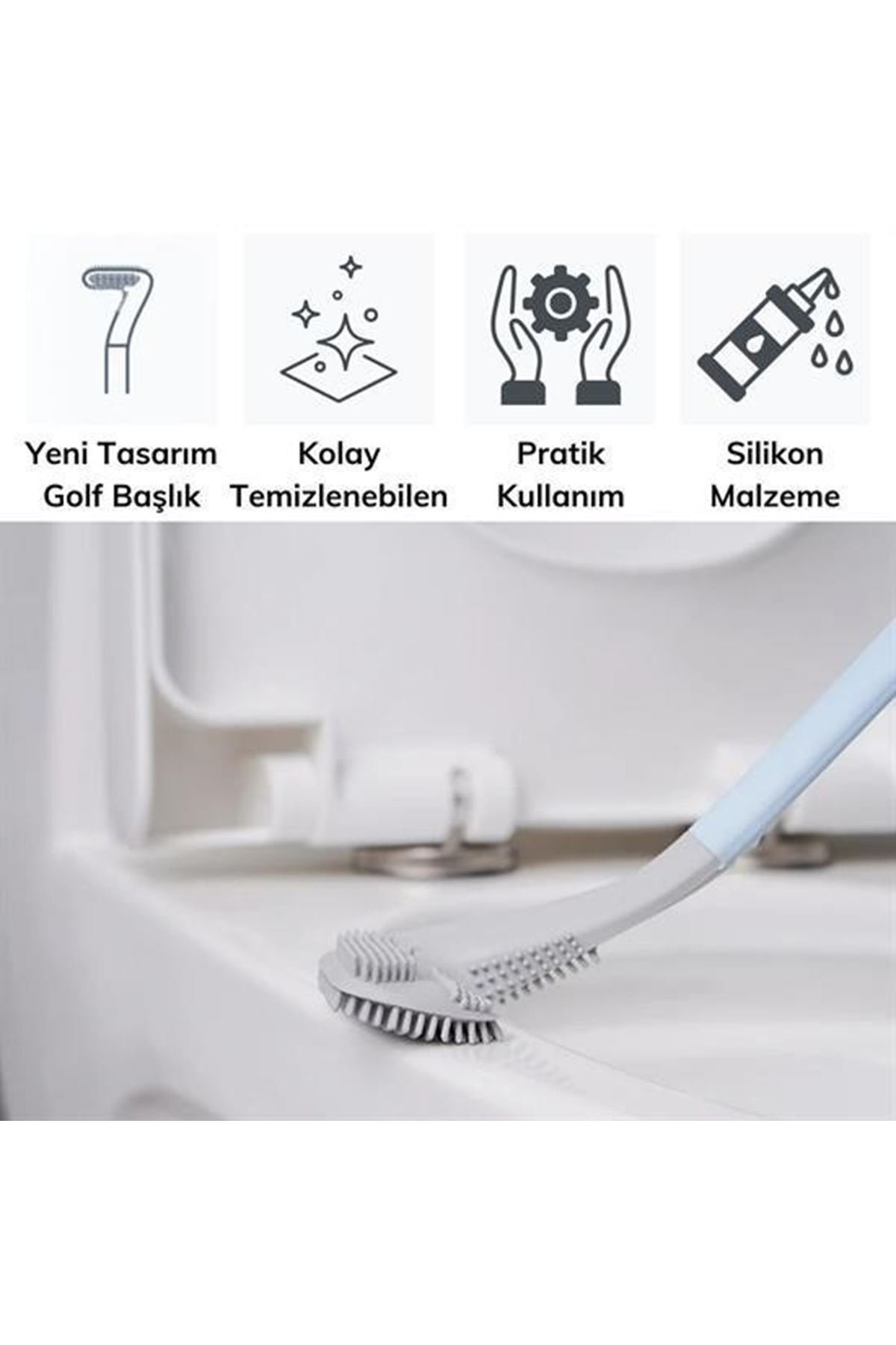 Tbl Dekor® Golf Tasarımlı Silikon WC Klozet Mutfak Temizlik Fırçası Kanca Hediyeli