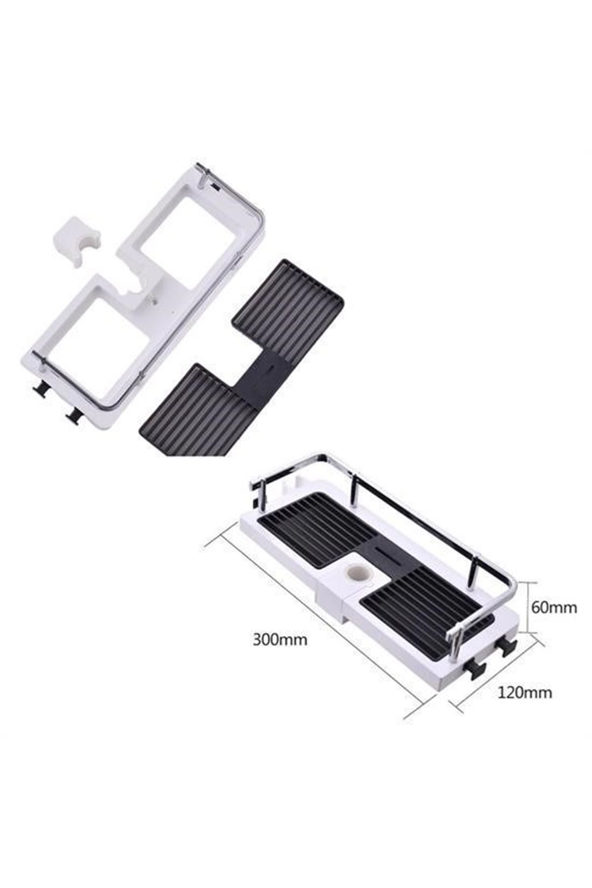 Tbl Dekor® Banyo Direğine Asılabilir Köşelik Şampuanlık Sabunluk Çift Askılı Düzenleyici Raf Paslanmaz