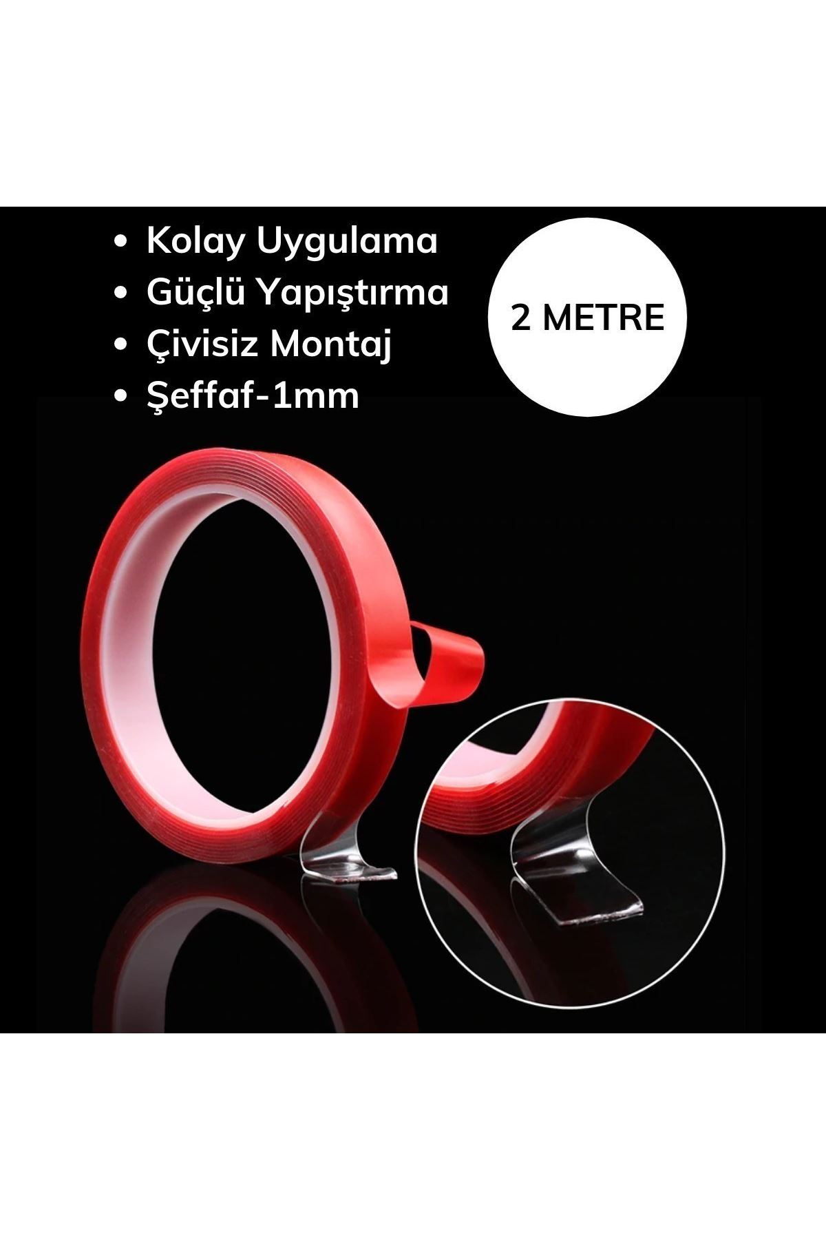 Tbl Dekor® 2 Metre Şeffaf Ekstra Güçlü Banyo Mutfak Posta Ofis Çift Taraflı Akrilik Silikon VHB Bant