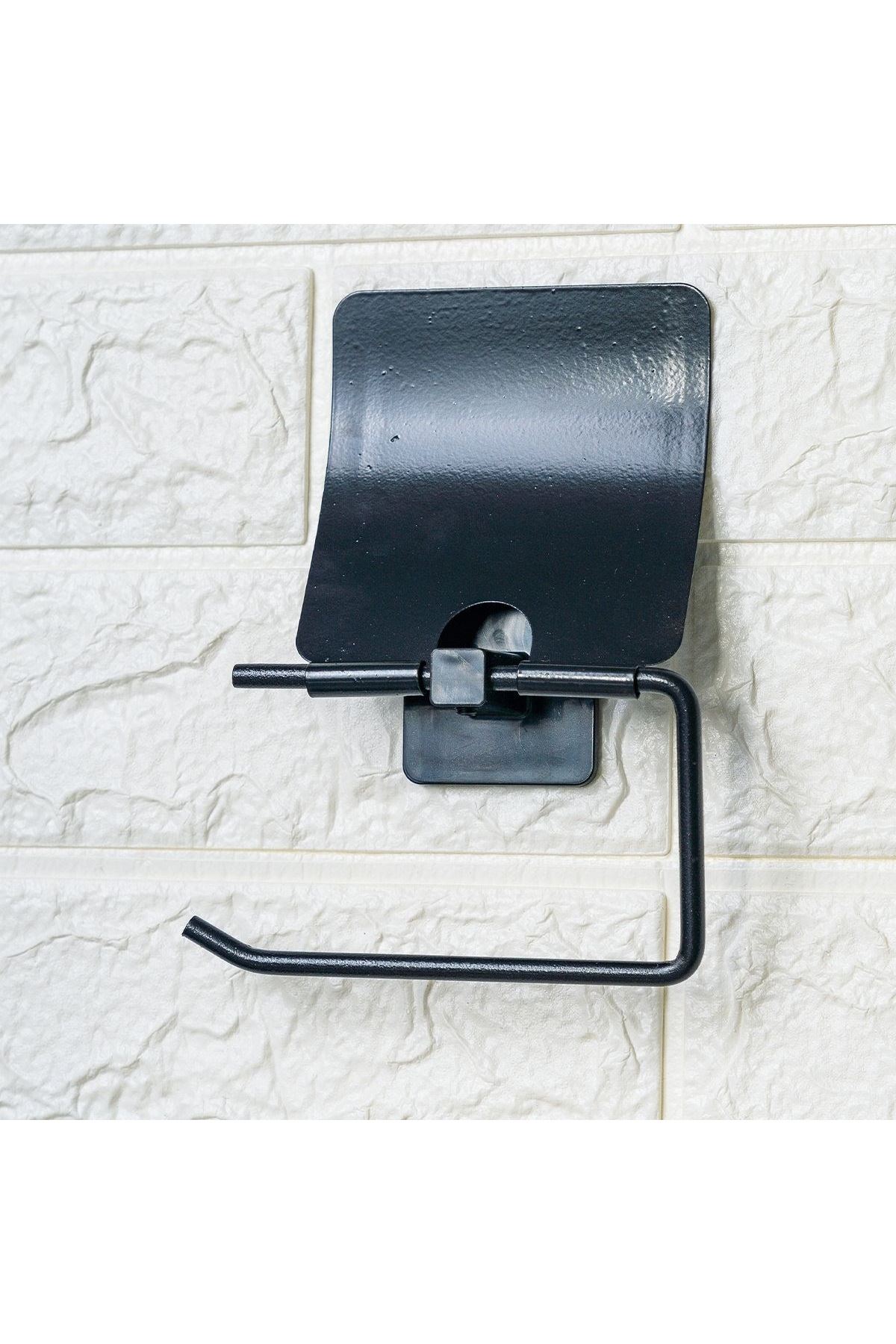Tbl Dekor® Kendiliğinden Yapışkanlı Siyah Paslanmaz Metal Kapaklı Tuvalet Kağıtlığı Aparatı