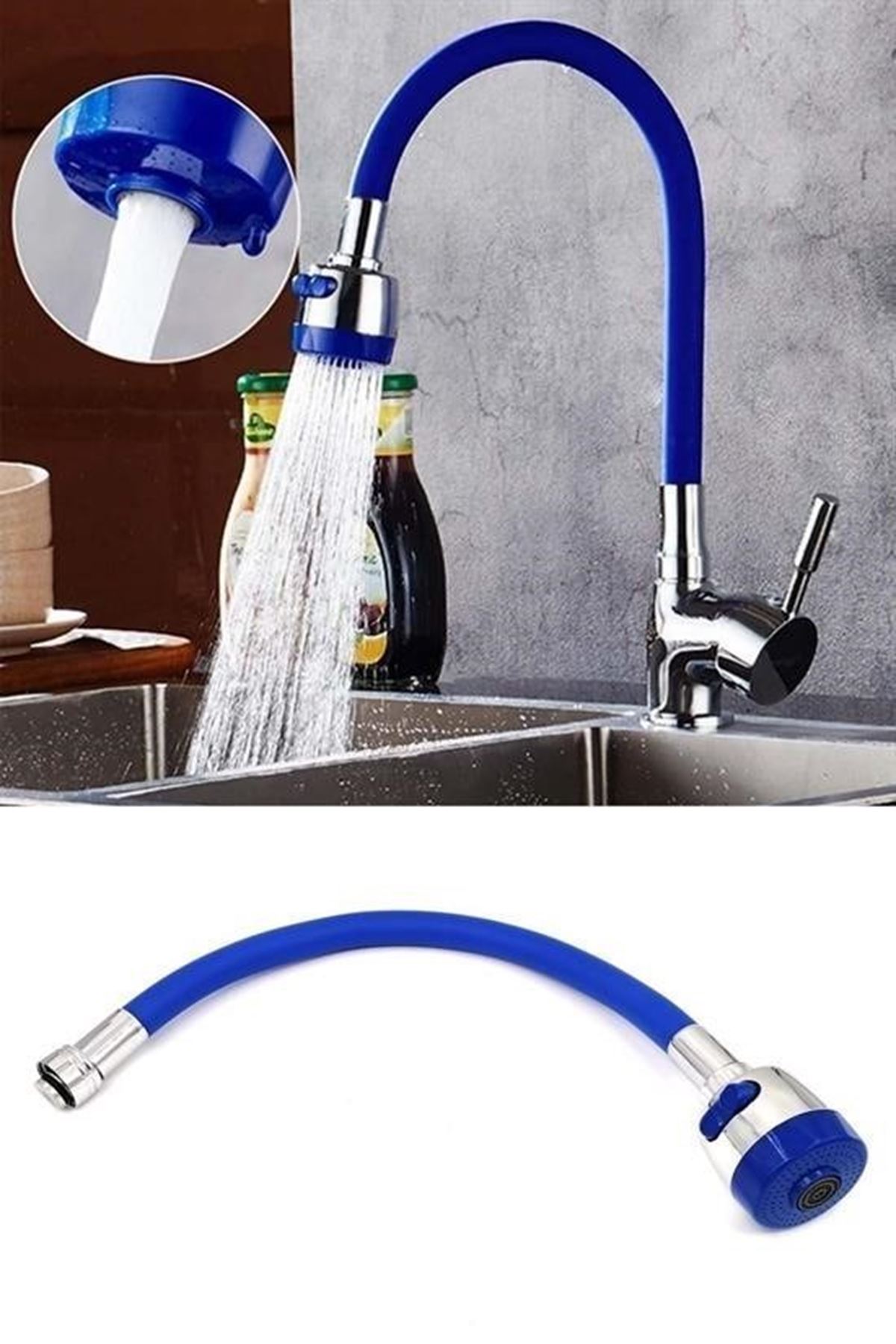 Tbl Dekor® Oynar Başlıklı Tasarruflu Kubar Musluk Borusu ve Başlığı Mavi