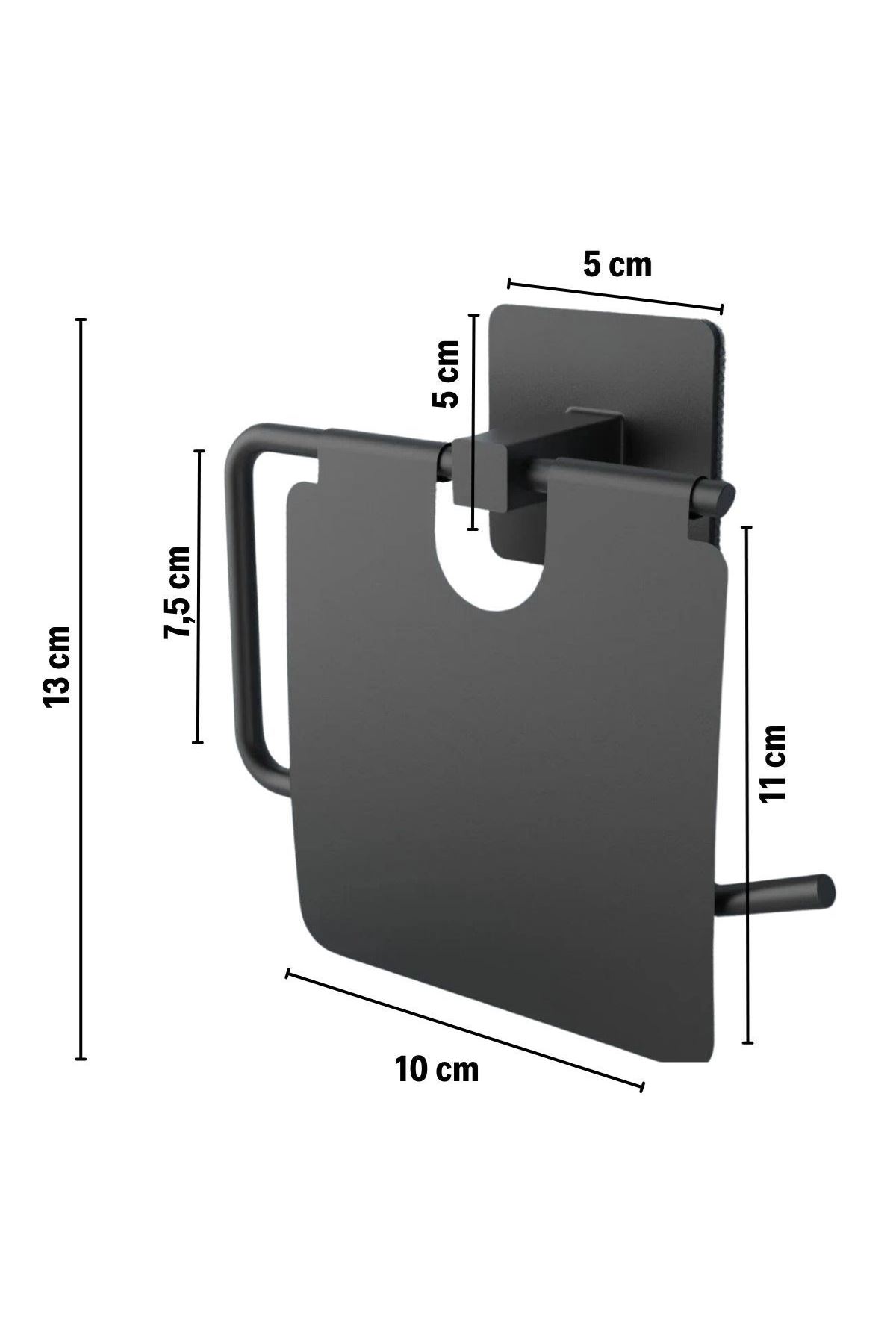 Tbl Dekor® Kendiliğinden Yapışkanlı Siyah Paslanmaz Metal Kapaklı Tuvalet Kağıtlığı Aparatı