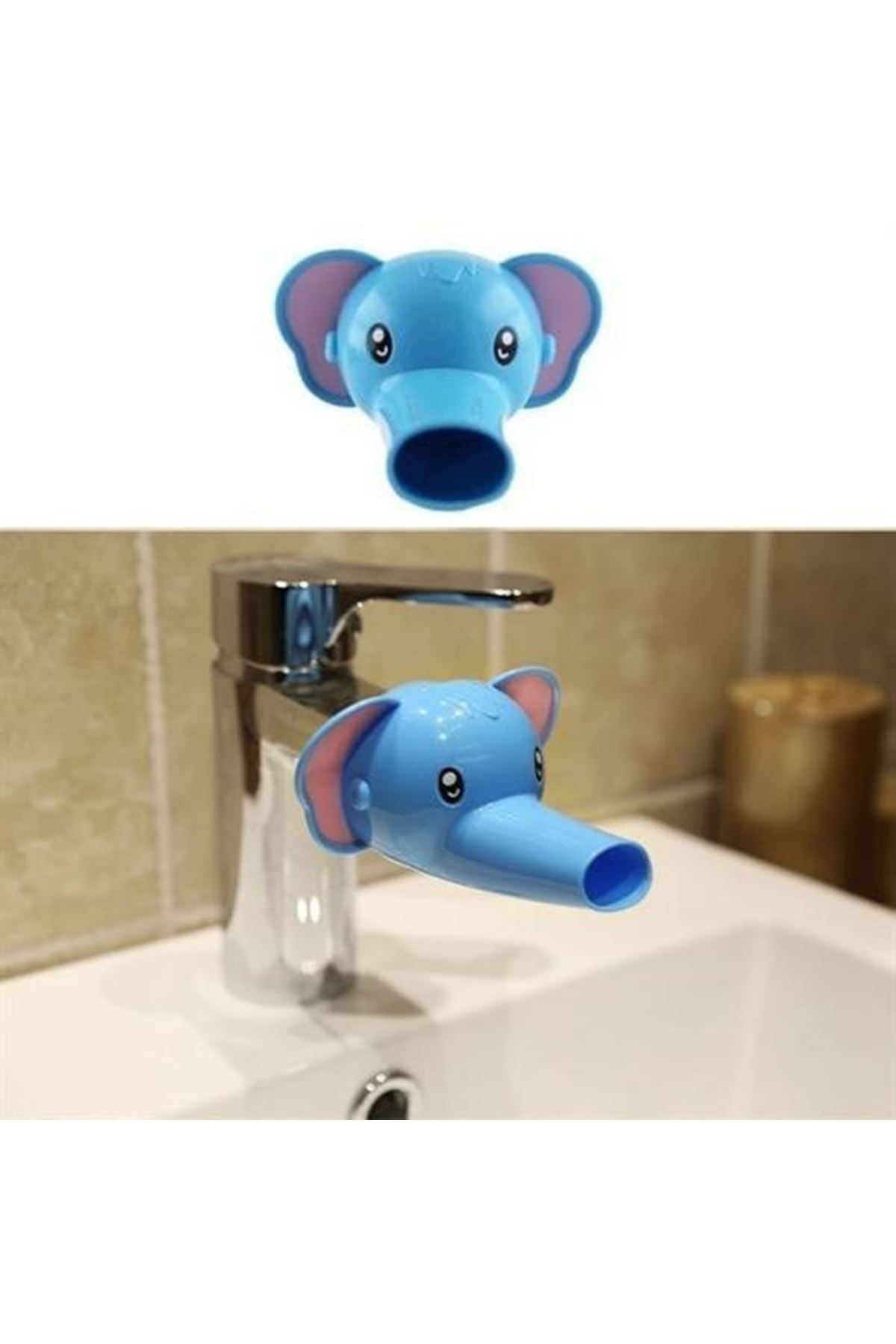 Tbl Dekor® Çocuklar İçin Eğitici ve Güvenli Musluk Uzatıcı Genişletici Başlık Aparatı Fil Figürlü
