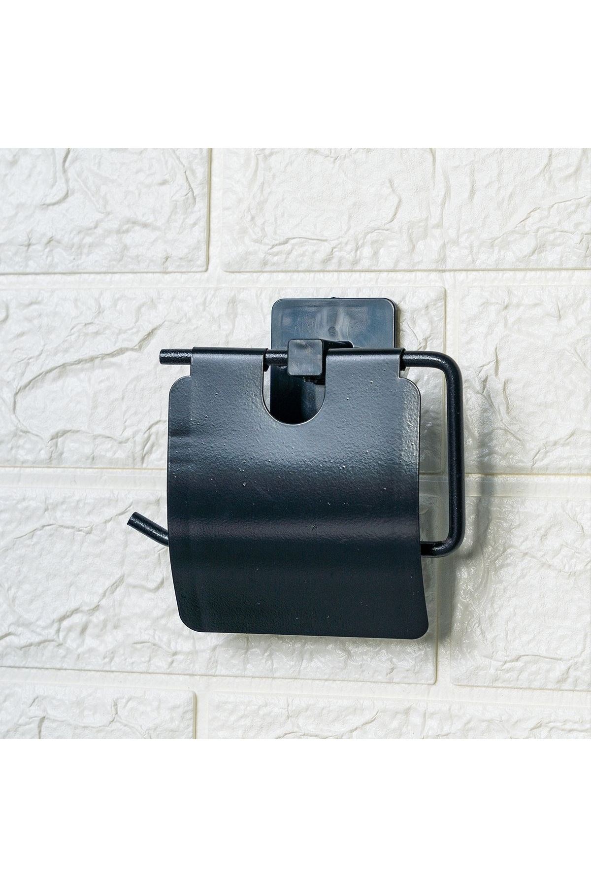 Tbl Dekor® Kendiliğinden Yapışkanlı Siyah Paslanmaz Metal Kapaklı Tuvalet Kağıtlığı Aparatı