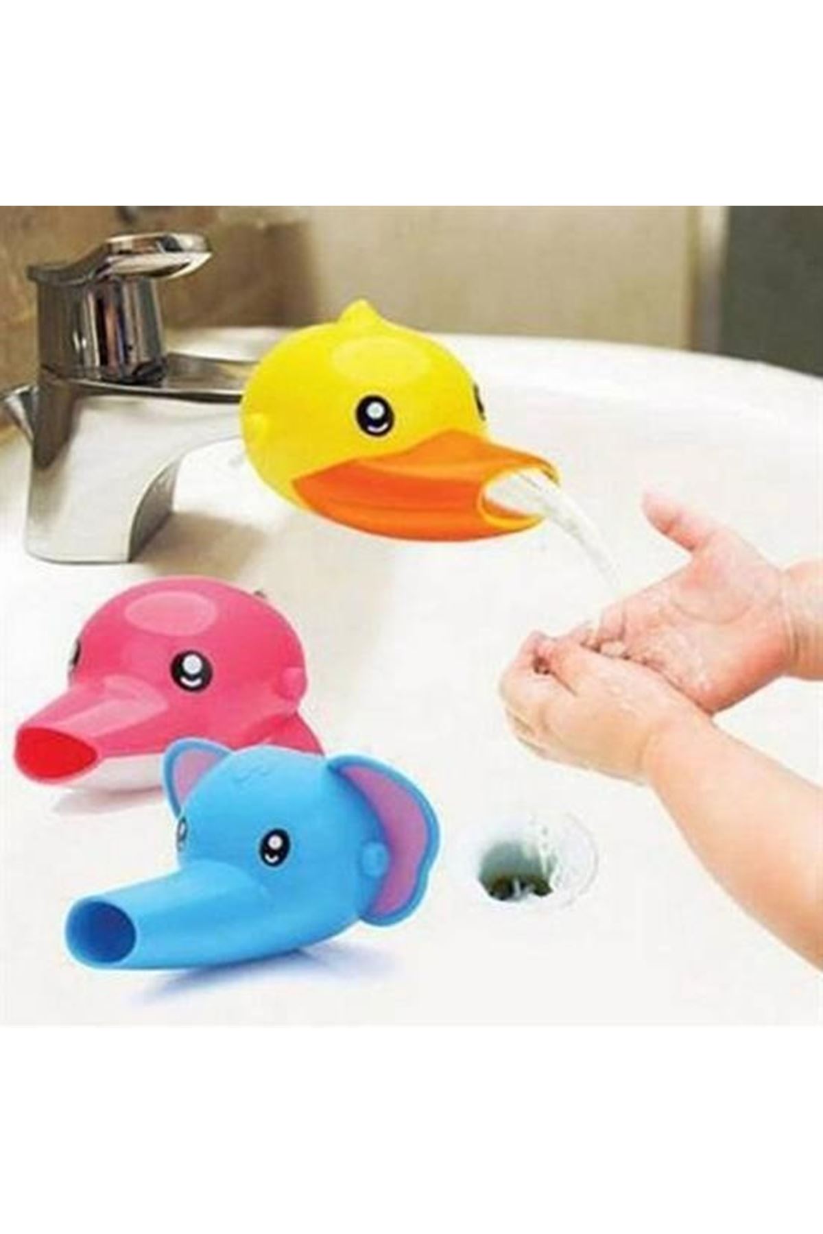 Tbl Dekor® Çocuklar İçin Eğitici ve Güvenli Musluk Uzatıcı Genişletici Başlık Aparatı Ördek Figürlü
