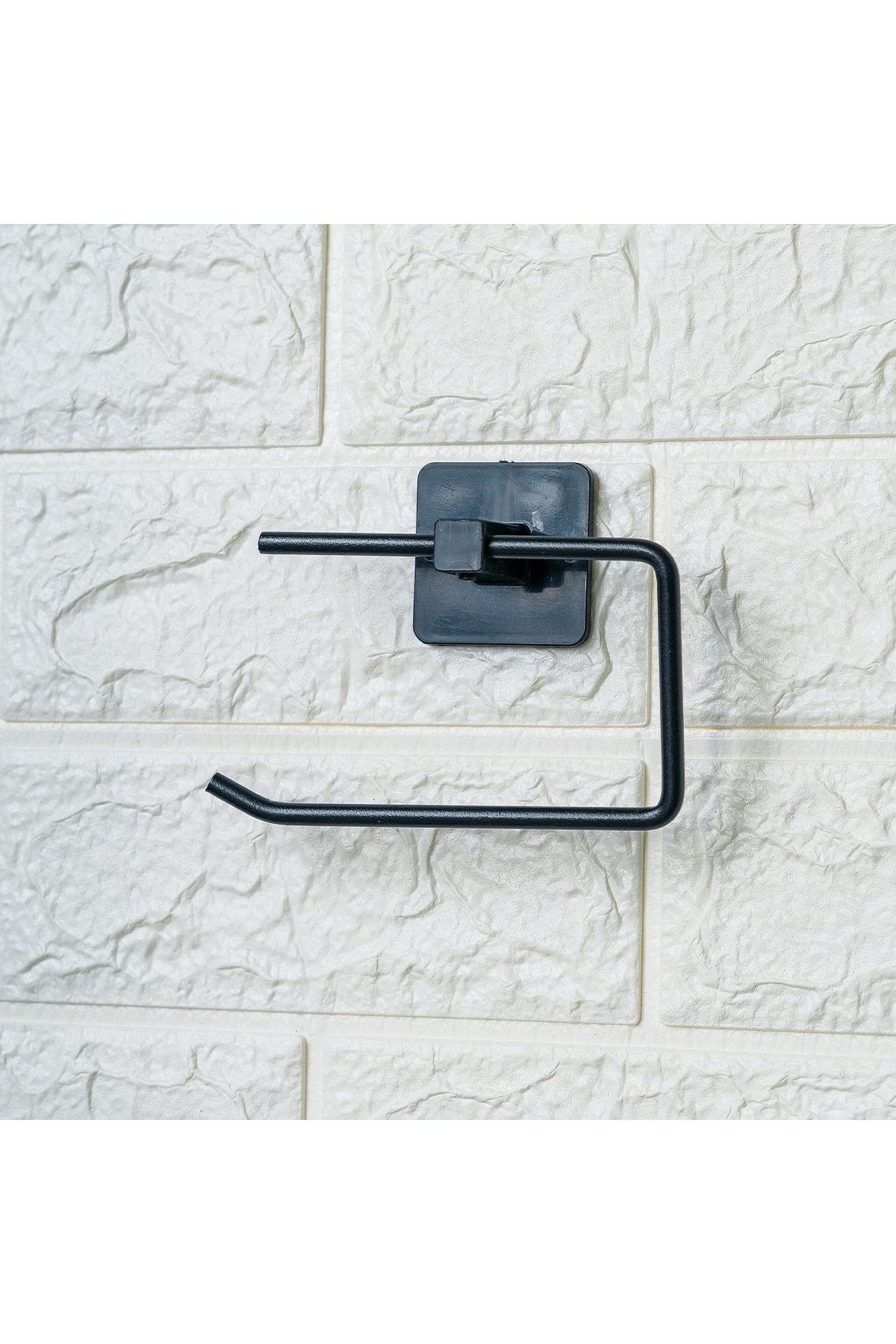 Tbl Dekor® Kendiliğinden Yapışkanlı Siyah Paslanmaz Metal Kapaksız Tuvalet Kağıtlığı Aparatı