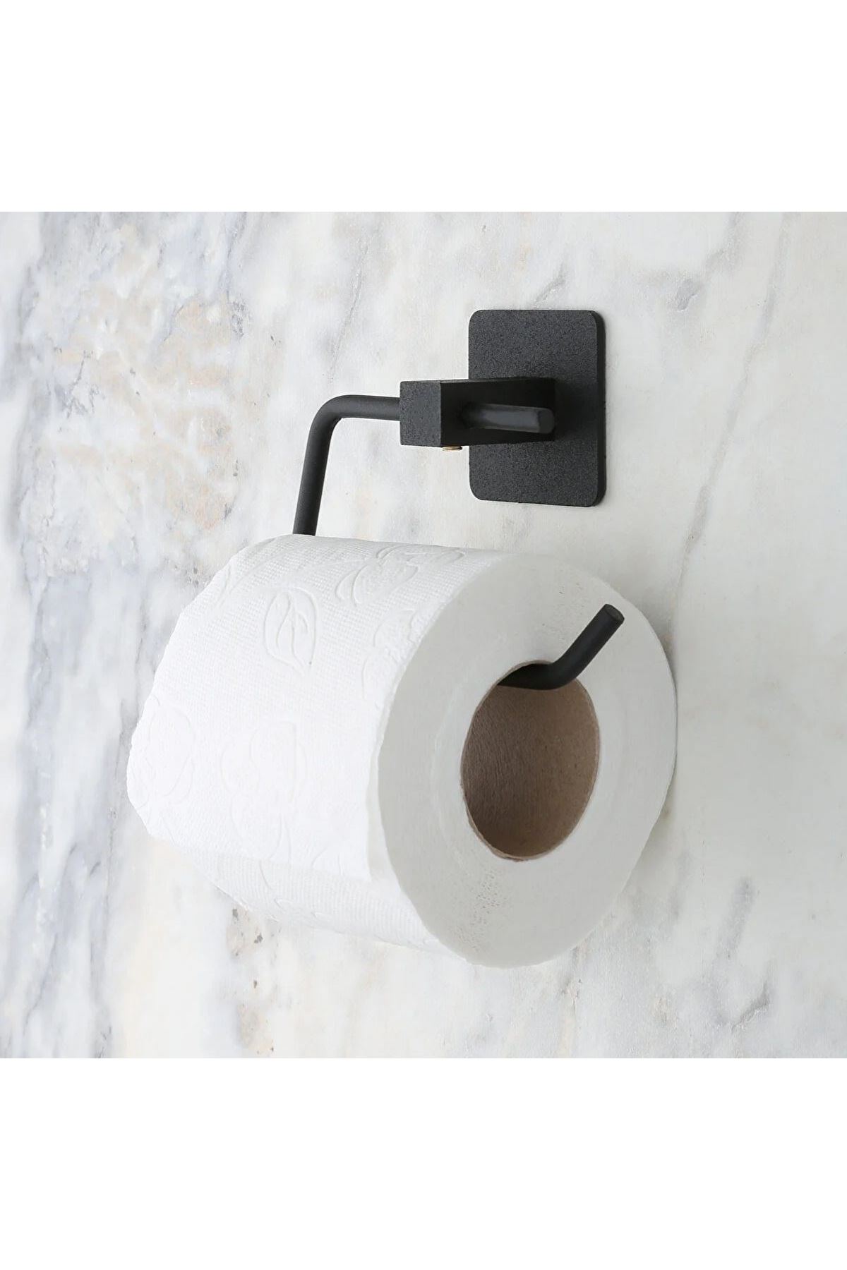 Tbl Dekor® Kendiliğinden Yapışkanlı Siyah Paslanmaz Metal Kapaksız Tuvalet Kağıtlığı Aparatı