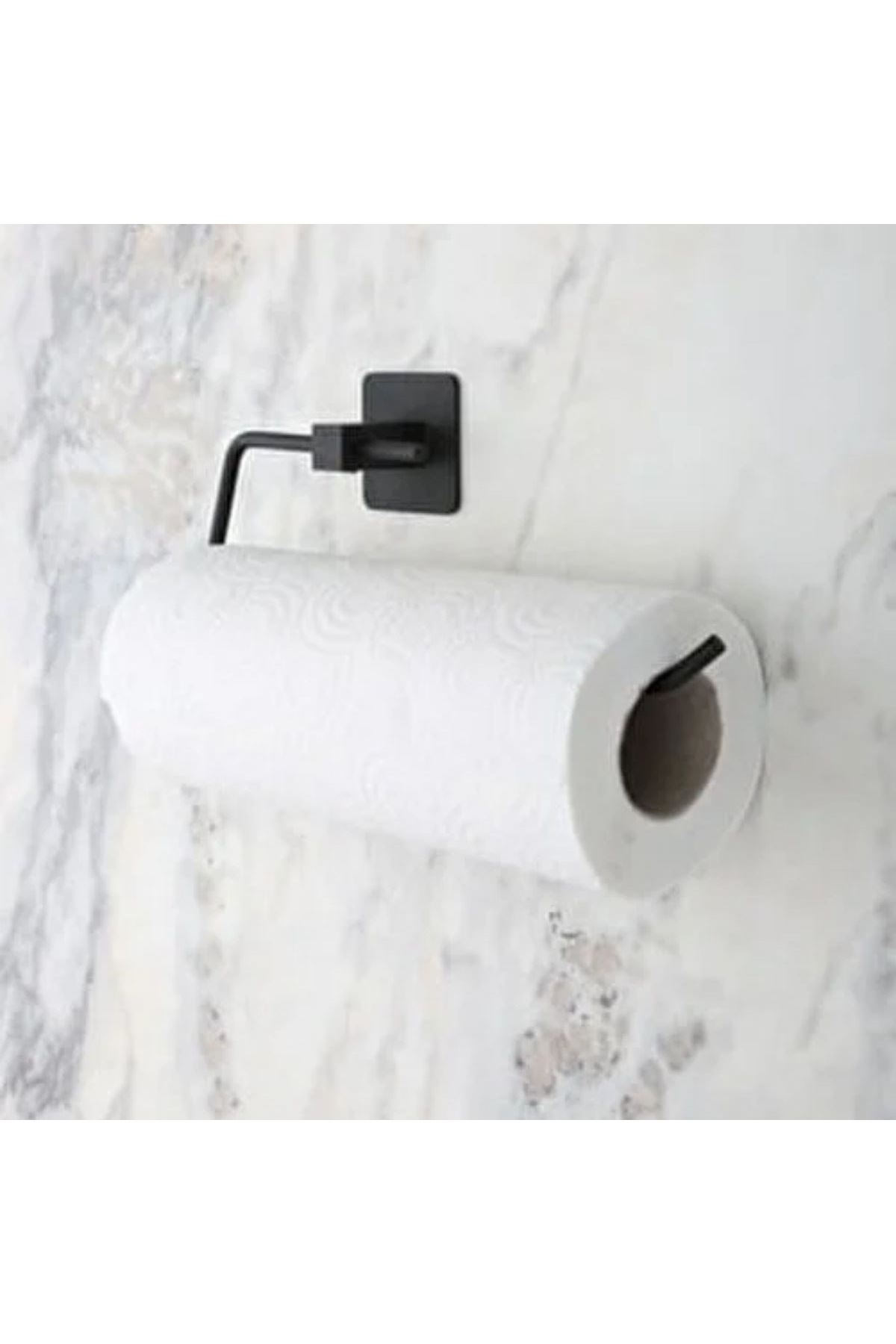 Tbl Dekor® Kendiliğinden Yapışkanlı Siyah Paslanmaz Metal Rulo Havluluk Aparat
