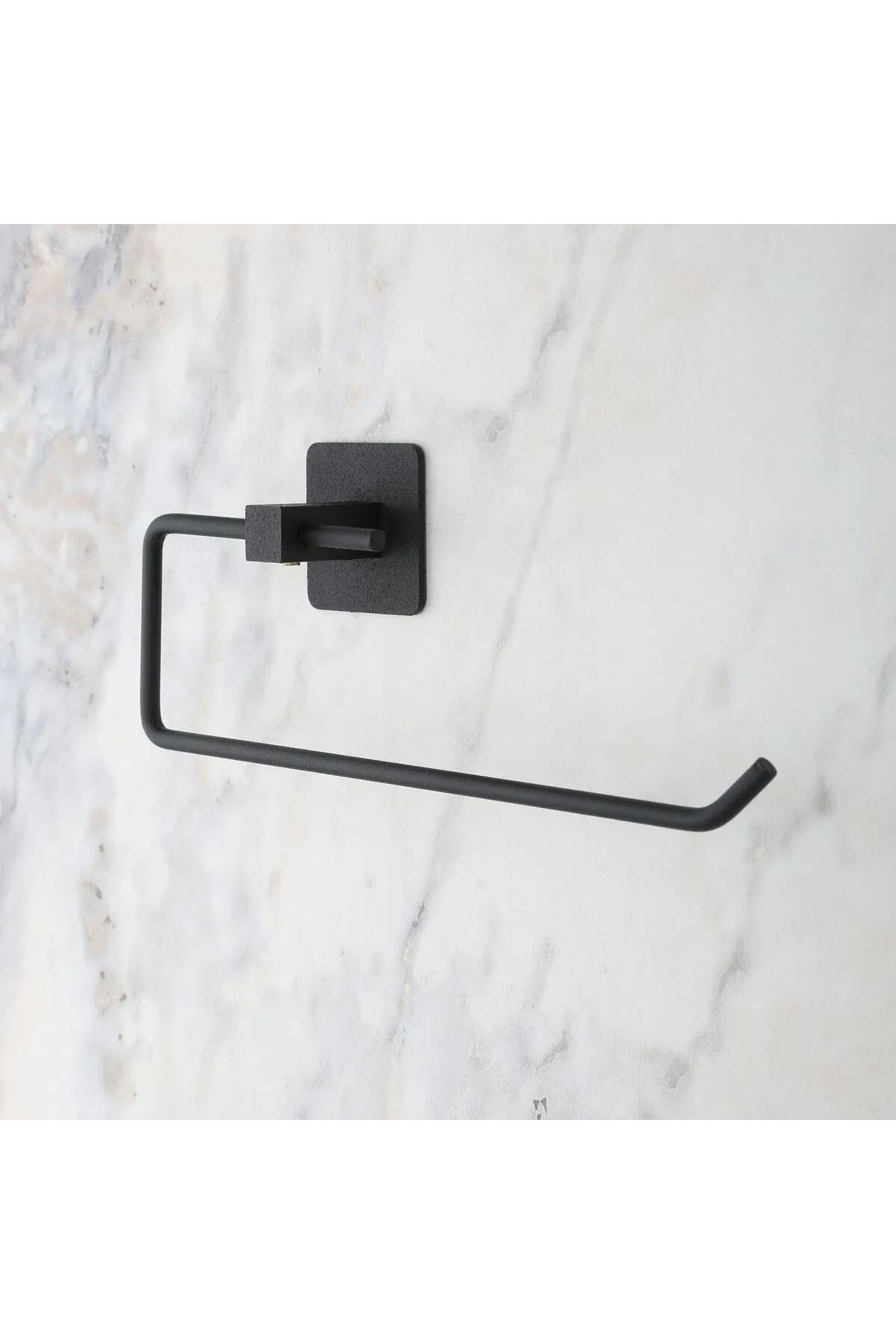 Tbl Dekor® Kendiliğinden Yapışkanlı Siyah Paslanmaz Metal Rulo Havluluk Aparat