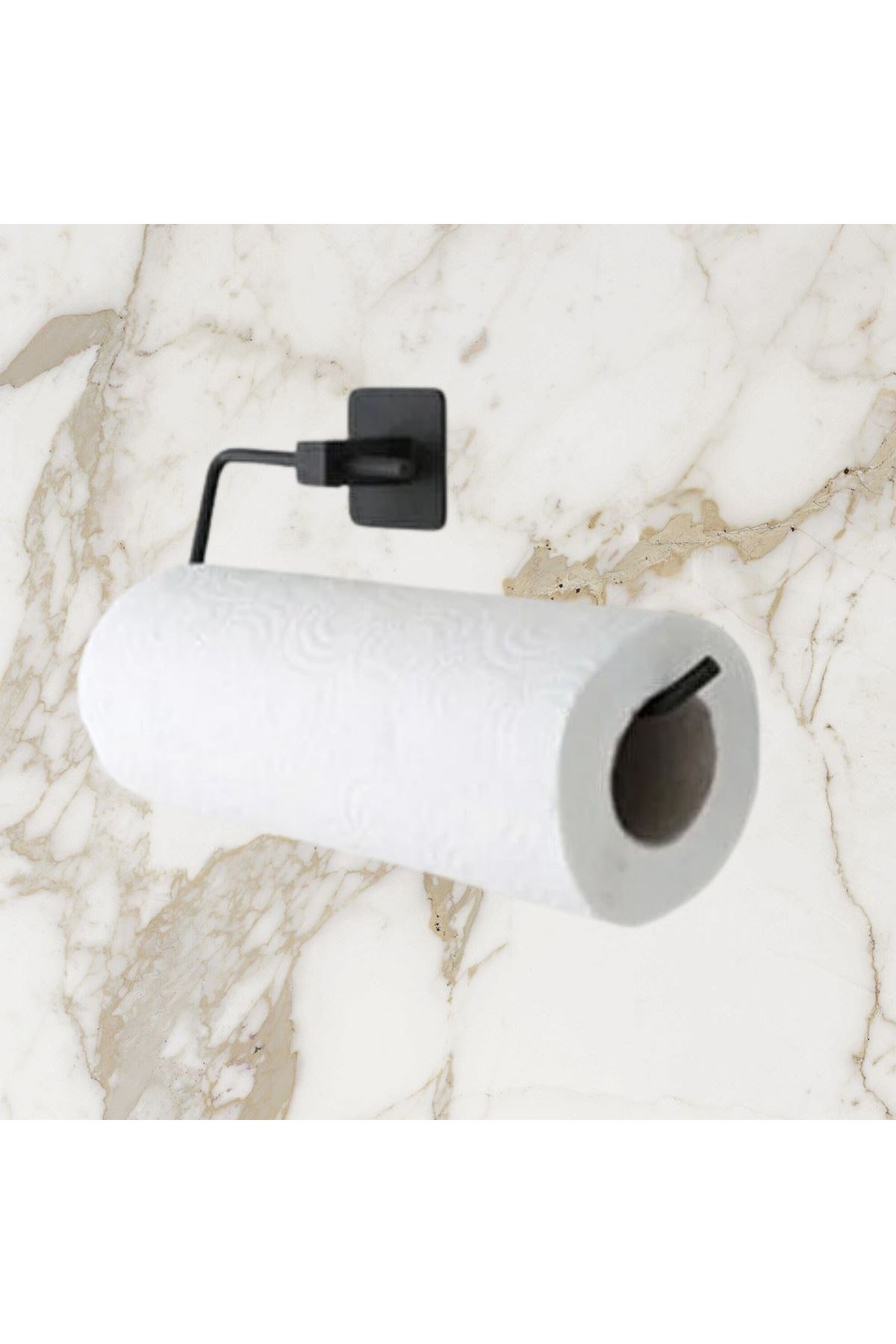 Tbl Dekor® Kendiliğinden Yapışkanlı Siyah Paslanmaz Metal Rulo Havluluk Aparat