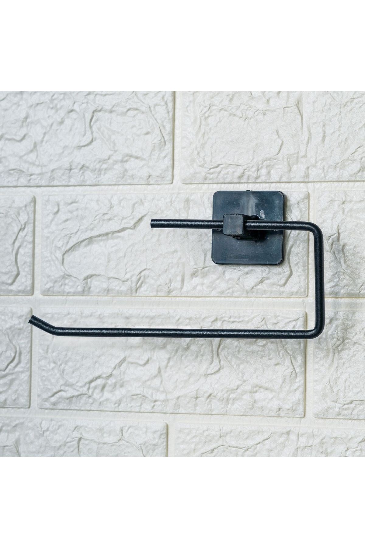 Tbl Dekor® Kendiliğinden Yapışkanlı Siyah Paslanmaz Metal Rulo Havluluk Aparat