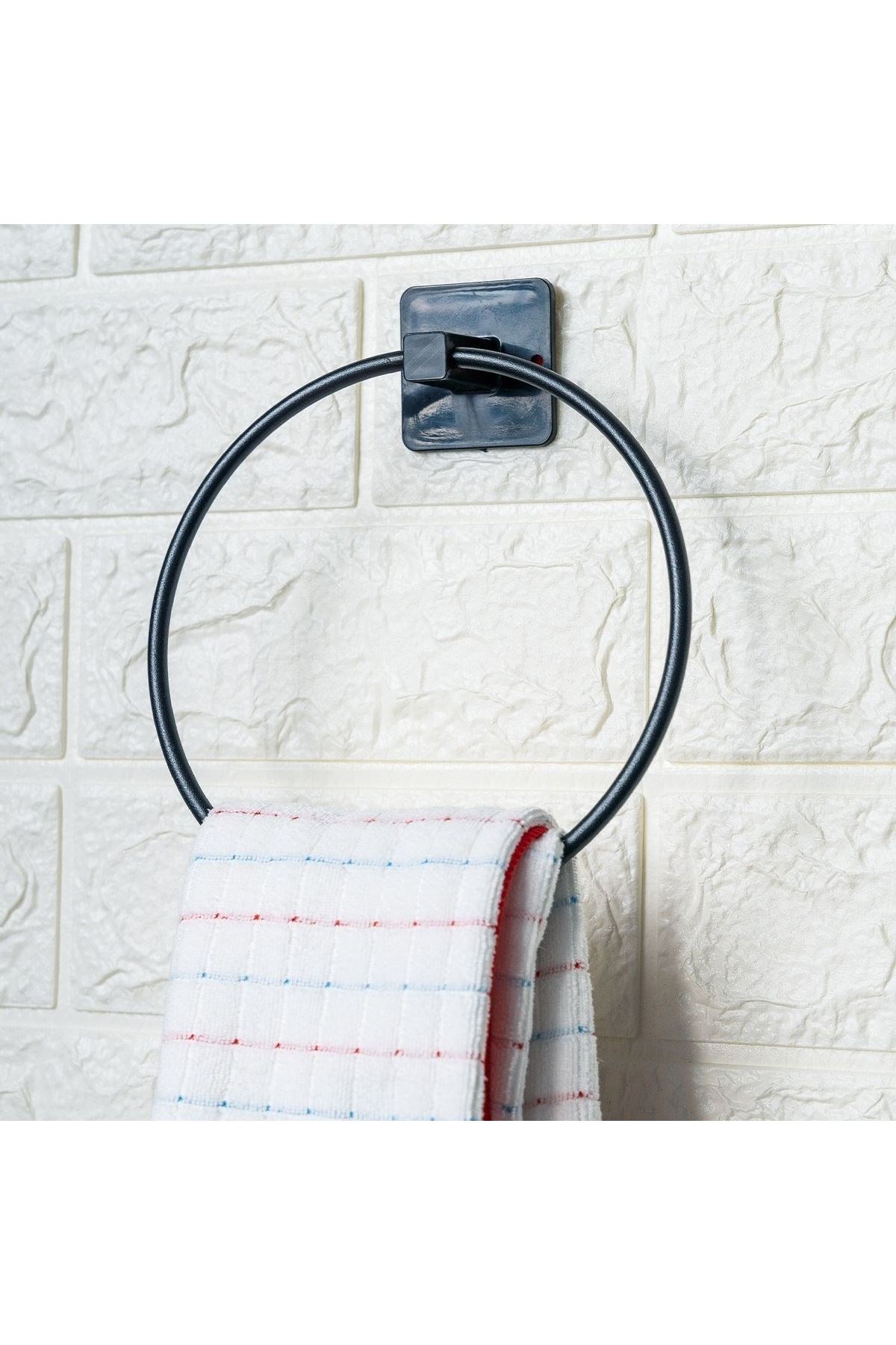 Tbl Dekor® Kendiliğinden Yapışkanlı Siyah Paslanmaz Metal Yuvarlak Havluluk