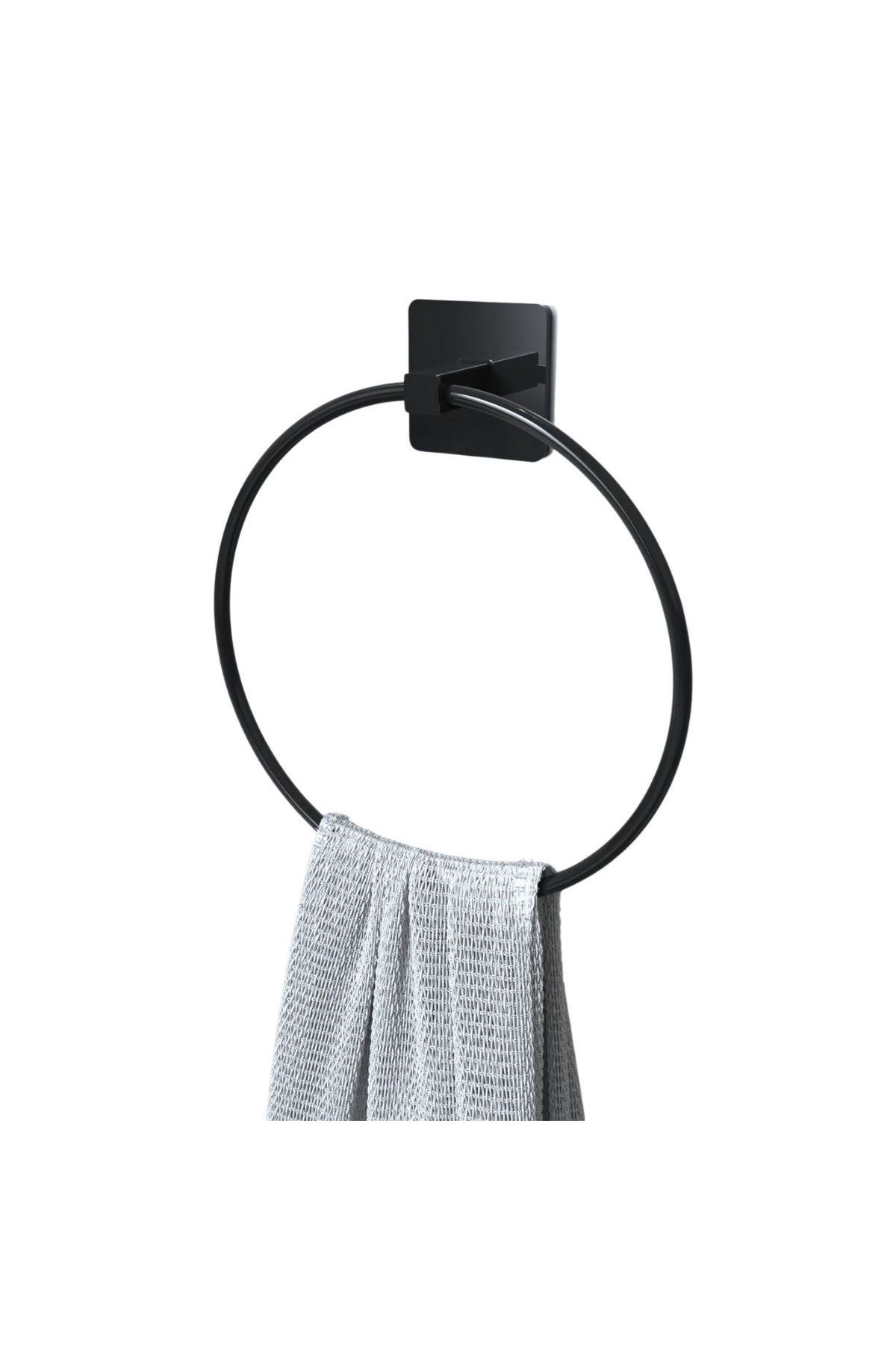 Tbl Dekor® Kendiliğinden Yapışkanlı Siyah Paslanmaz Metal Yuvarlak Havluluk