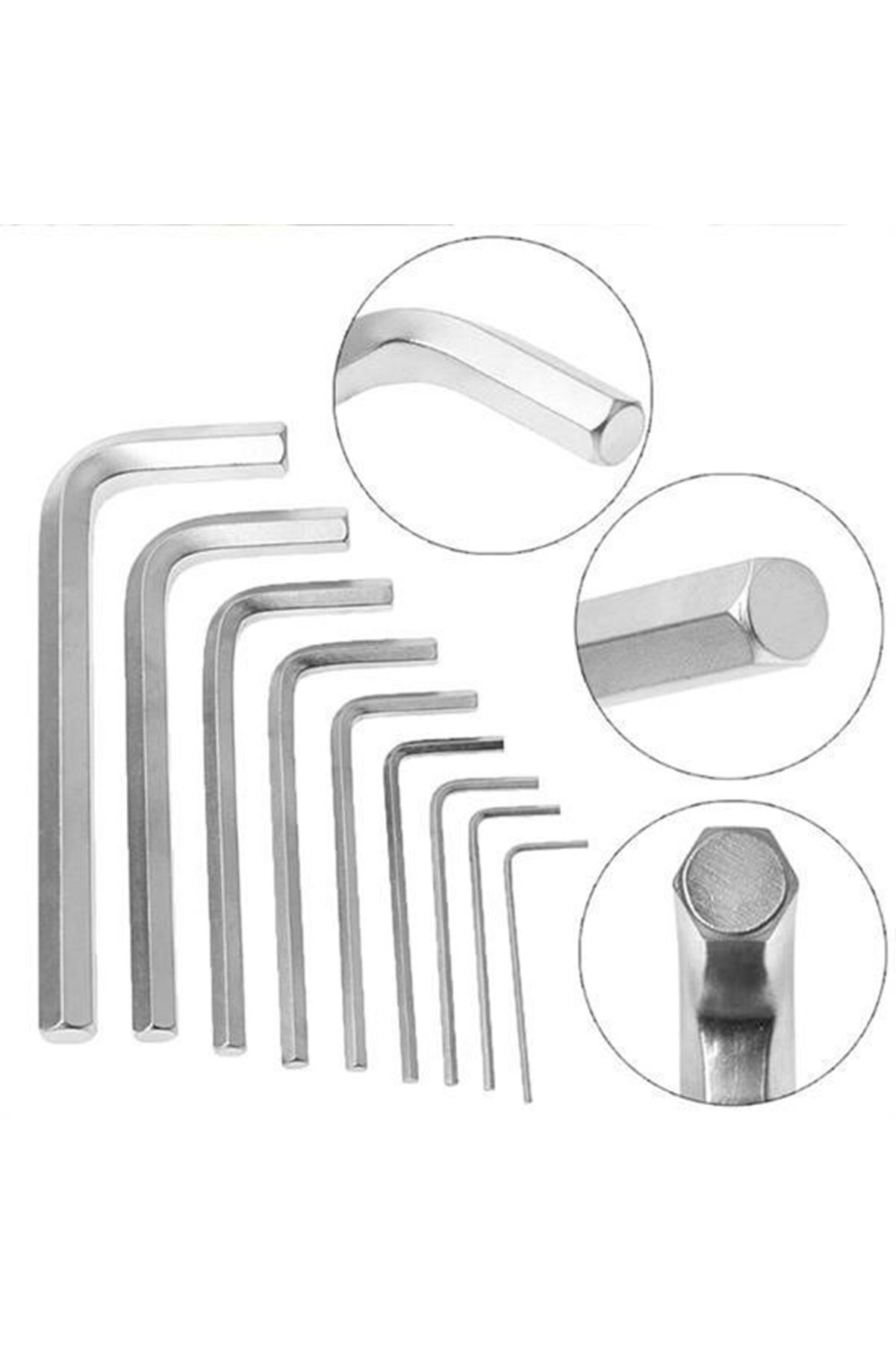 9 Parça Çelik Alyan Seti Kısa Düz Köşe Alyan Anahtar Takımı