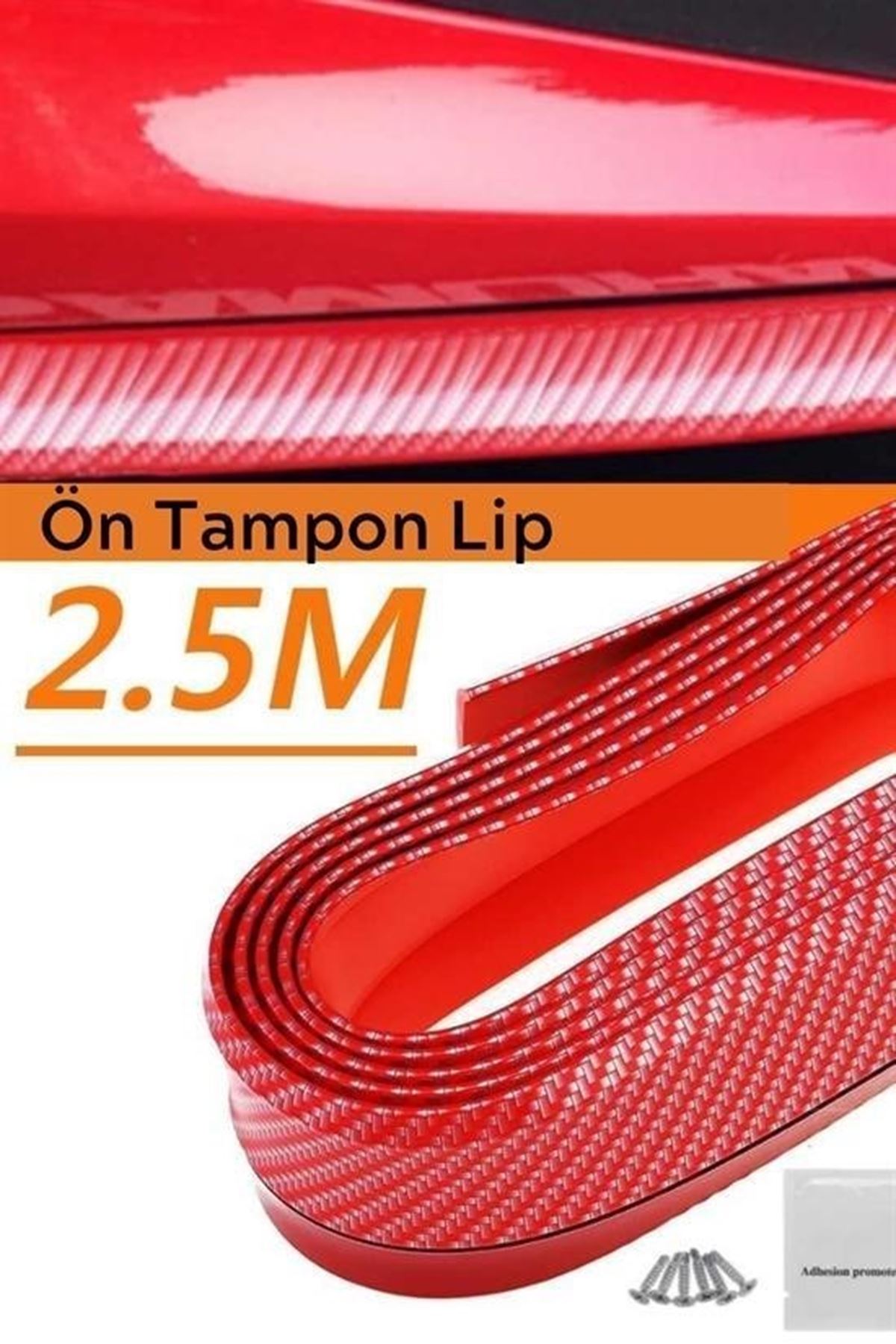 Tbl Dekor® Kırmızı Renkli 2,5 Metre Araba Oto Ön Tampon Koruyucu Kauçuk Pratik Tampon Şerit Bant Döşeme