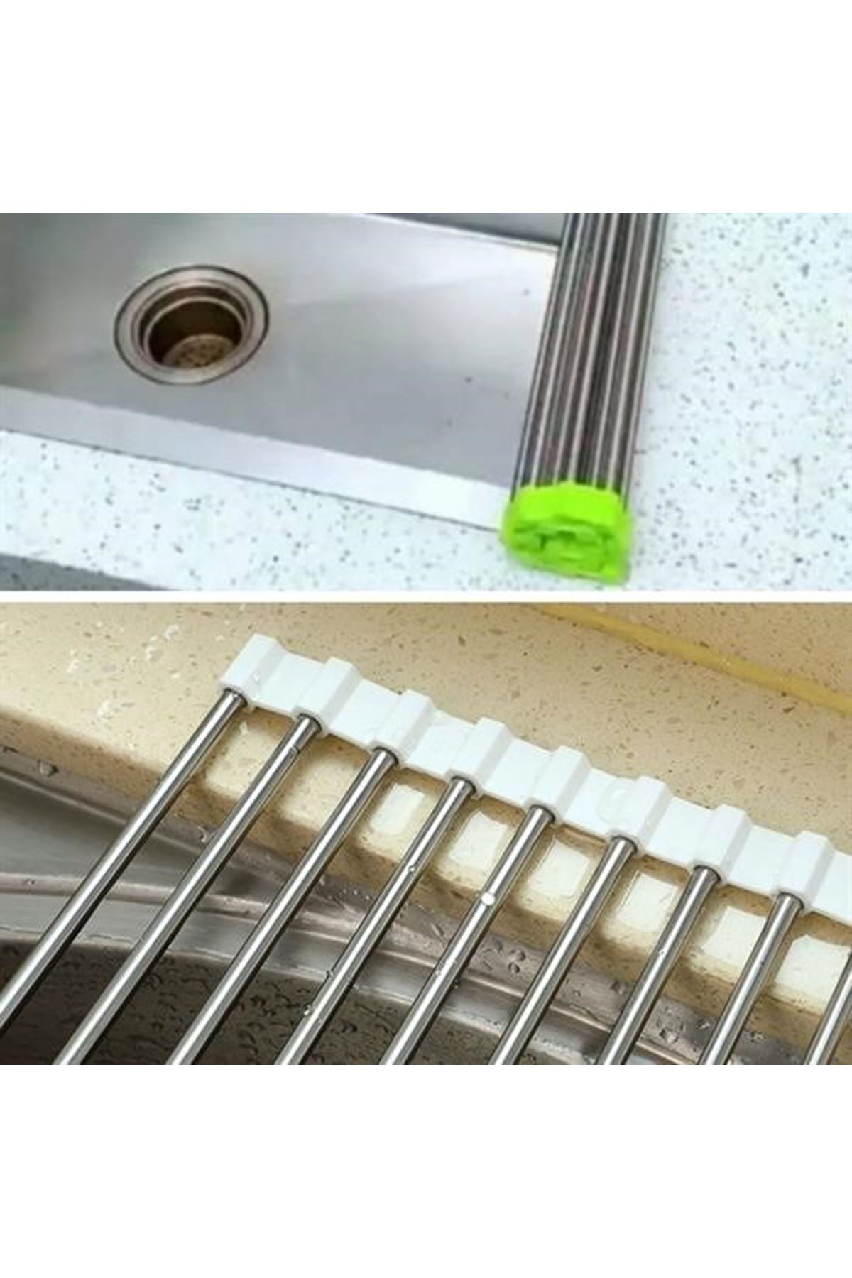 Tbl Dekor® Evye Üstü Katlanır Nihale Paslanmaz Çelik Pratik Sebze Meyve Bulaşık Kurutma Süzgeci