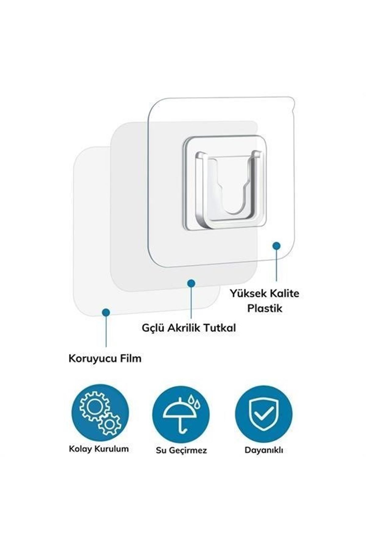 Tbl Dekor® Eşya Sabitleme Askısı 10 Çift Şeffaf Çift Taraflı Yapışkanlı Geçmeli Klips