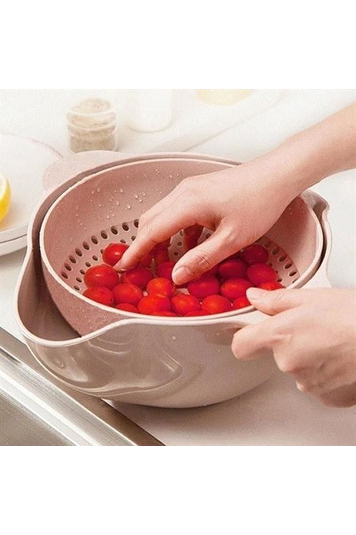 Tbl Dekor® Çok Amaçlı 360 Derece Dönebilir Pratik Hazneli Mutfak Süzgeç Elek