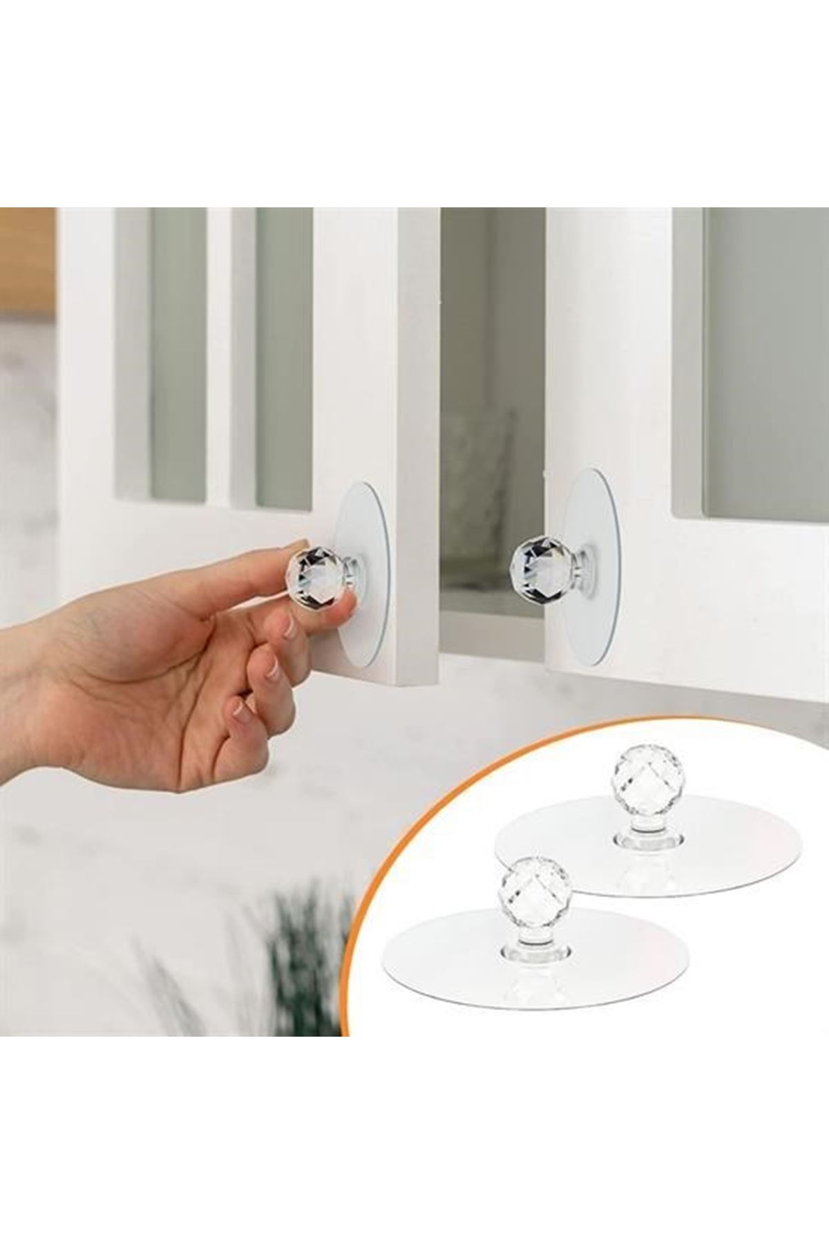 Tbl Dekor® 2 Adet Kristal Kendiliğinden Güçlü Yapışkanlı Kulp Askısı Tutma Kolu