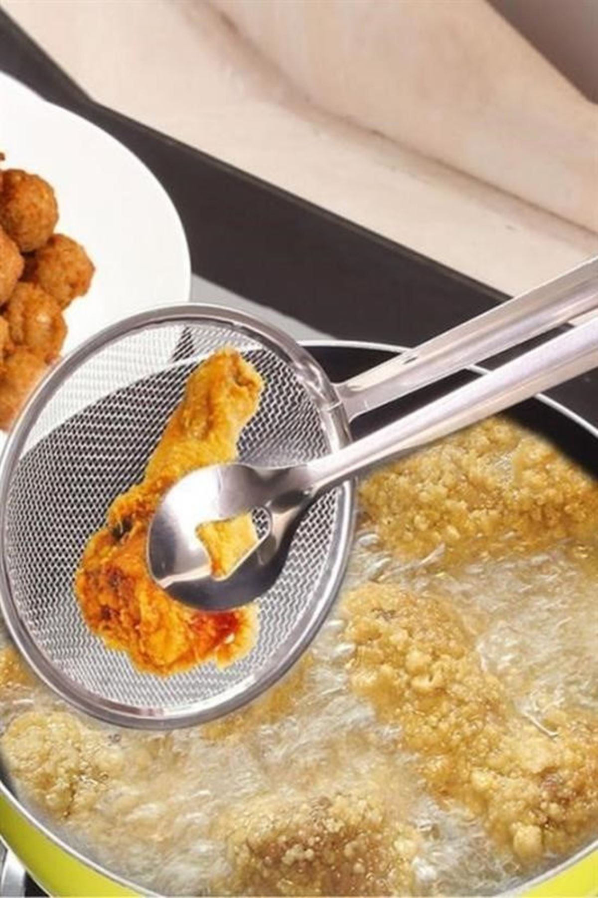 Tbl Dekor® Çok Amaçlı Süzgeçli Paslanmaz Metal Haşlama Ve Kızartma Maşası
