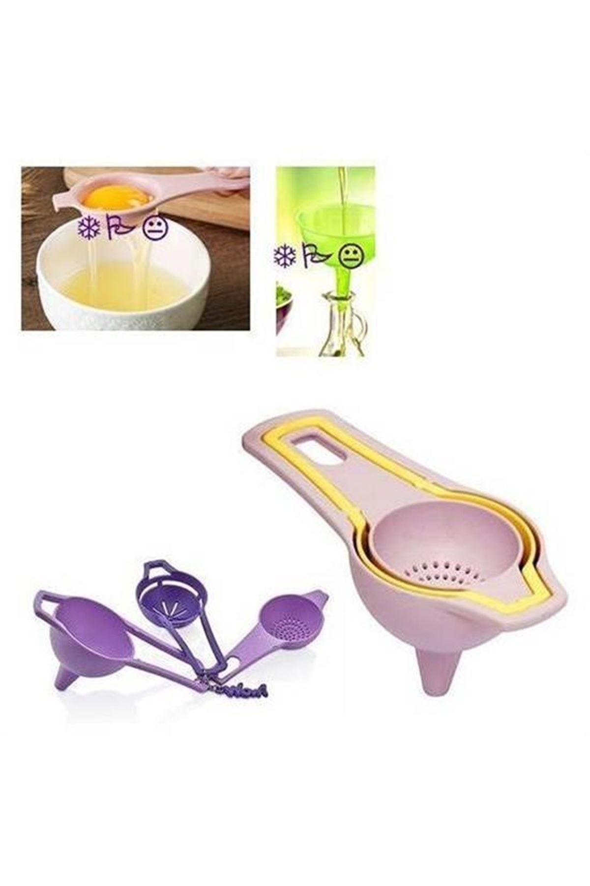 Tbl Dekor® Pratik Yumurta Süzgeci Mini Süzgeç Huni Seti Hepsi Bir Arada