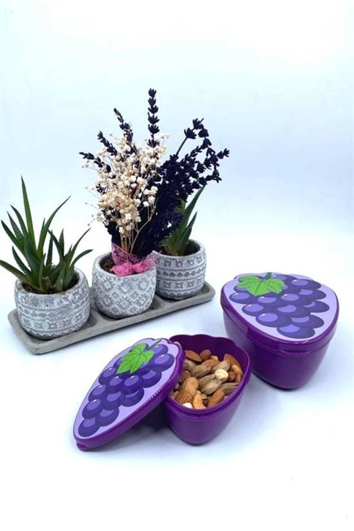 Tbl Dekor® 2'li İç İçe Geçebilen Üzüm Model Saklama ve Beslenme Kabı Seti (550 ml + 250 ml)