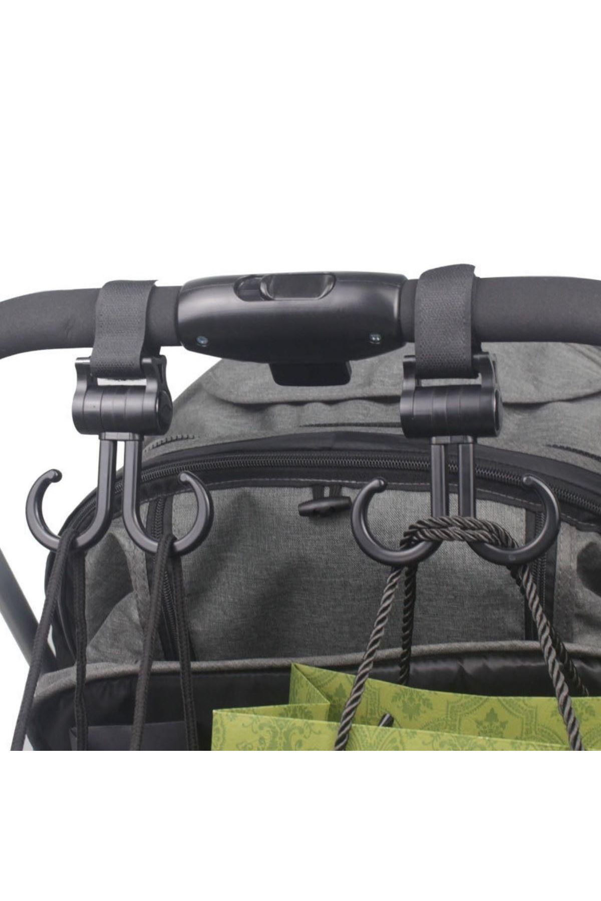 Tbl Dekor® 2li Bebek Arabasına Uyumlu Cırtlı  Eşya Taşıma Aparatı 360 Derece Dönebilen Plastik Kanca