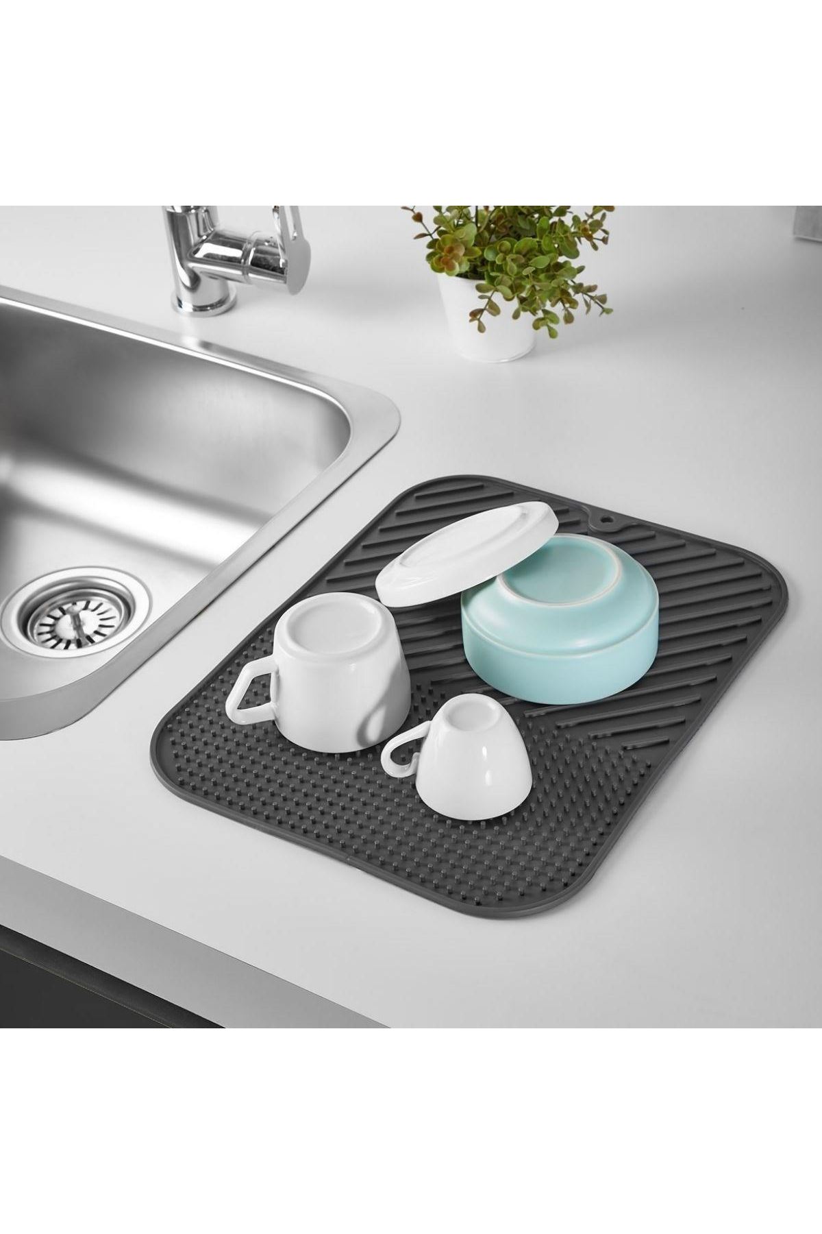 Tbl Dekor® Silikon Kaydırmaz Mutfak İçin Bulaşık Matı, Çok Amaçlı Kurutmalık 36x28cm