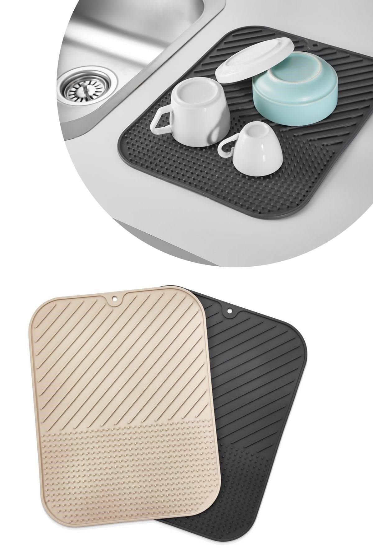 Tbl Dekor® Silikon Kaydırmaz Mutfak İçin Bulaşık Matı, Çok Amaçlı Kurutmalık 36x28cm