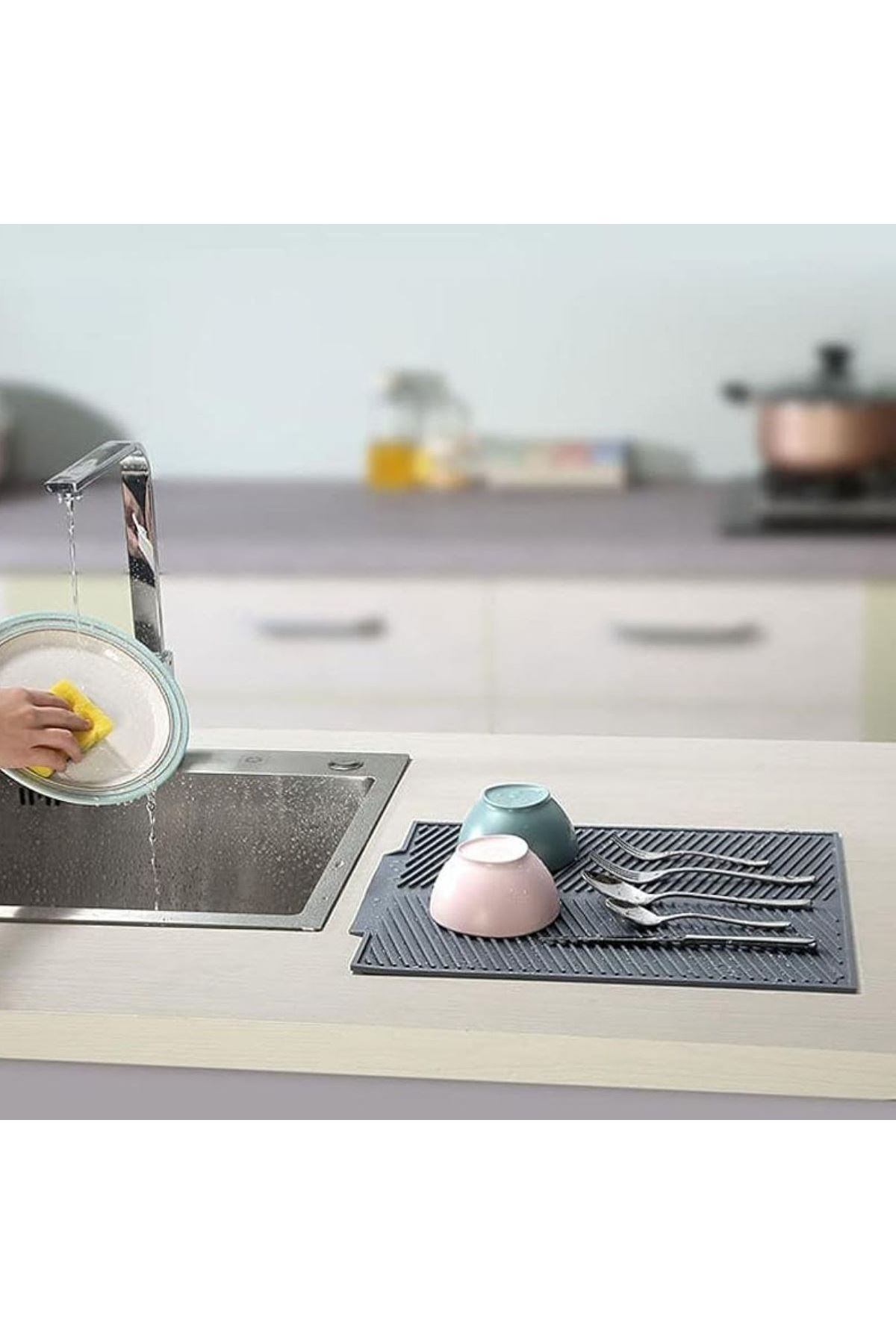 Tbl Dekor® Büyük Bulaşık Kurutma Matı,Silikon Bulaşık Kurutma Matı Çok Amaçlı Tezgah Üstü Mat
