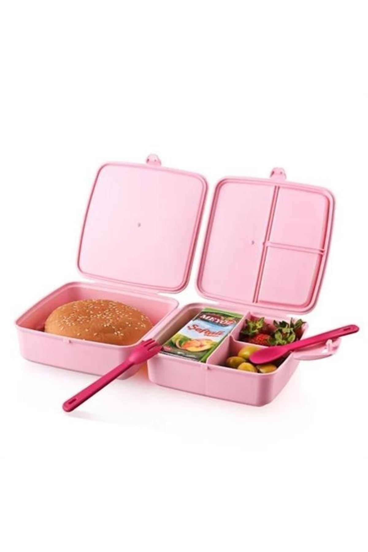 Tbl Dekor® Kendiliğinden Kaşık Çatallı Beslenme Kutusu 4 Bölmeli Çocuk Beslenme Kabı Saklama Kutusu