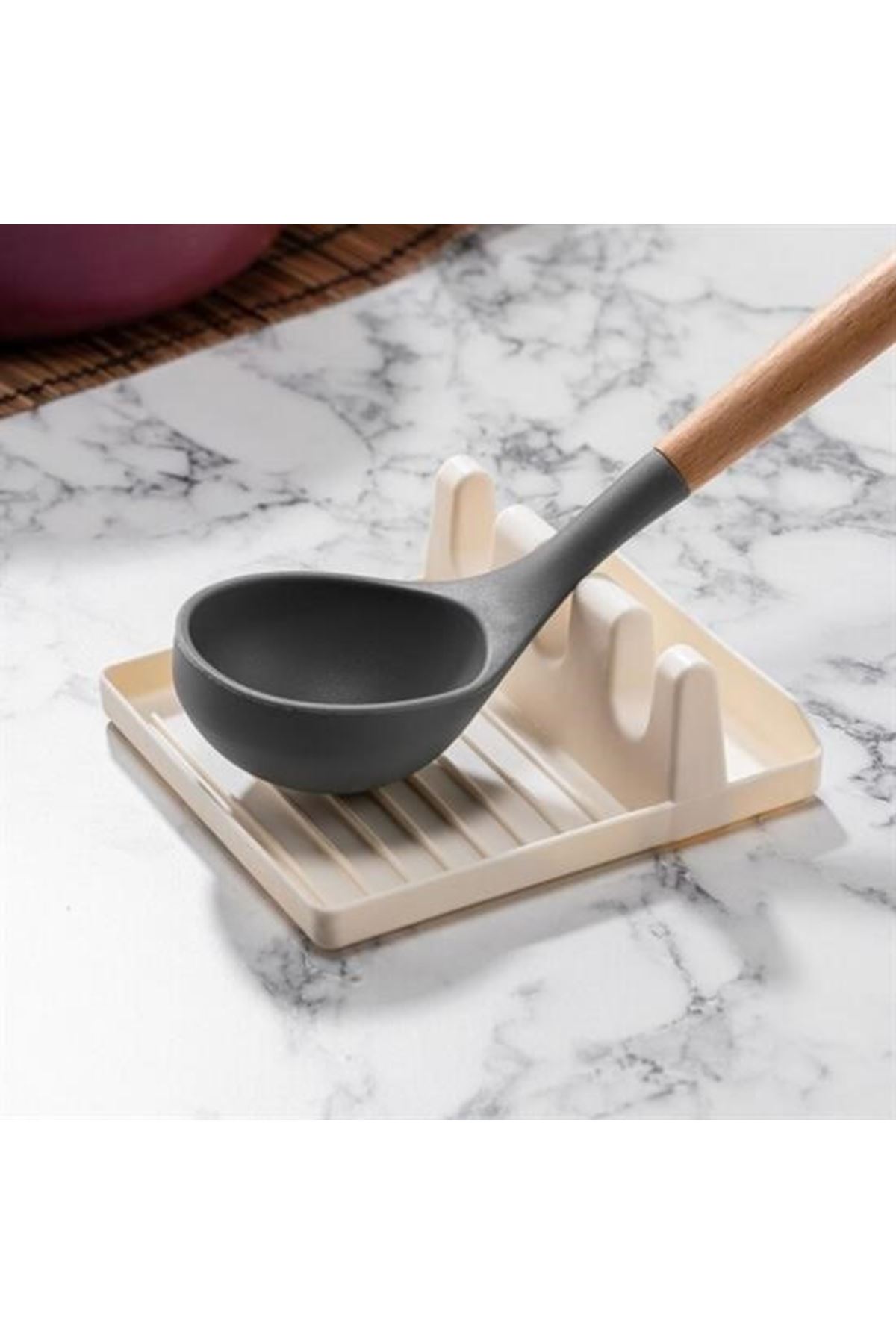Tbl Dekor® Tencere Kapak Tutuculu Kaşıklıklı Tencere Kapak Standı Pratik Kaşık Kepçe Altlık Düzenleyici