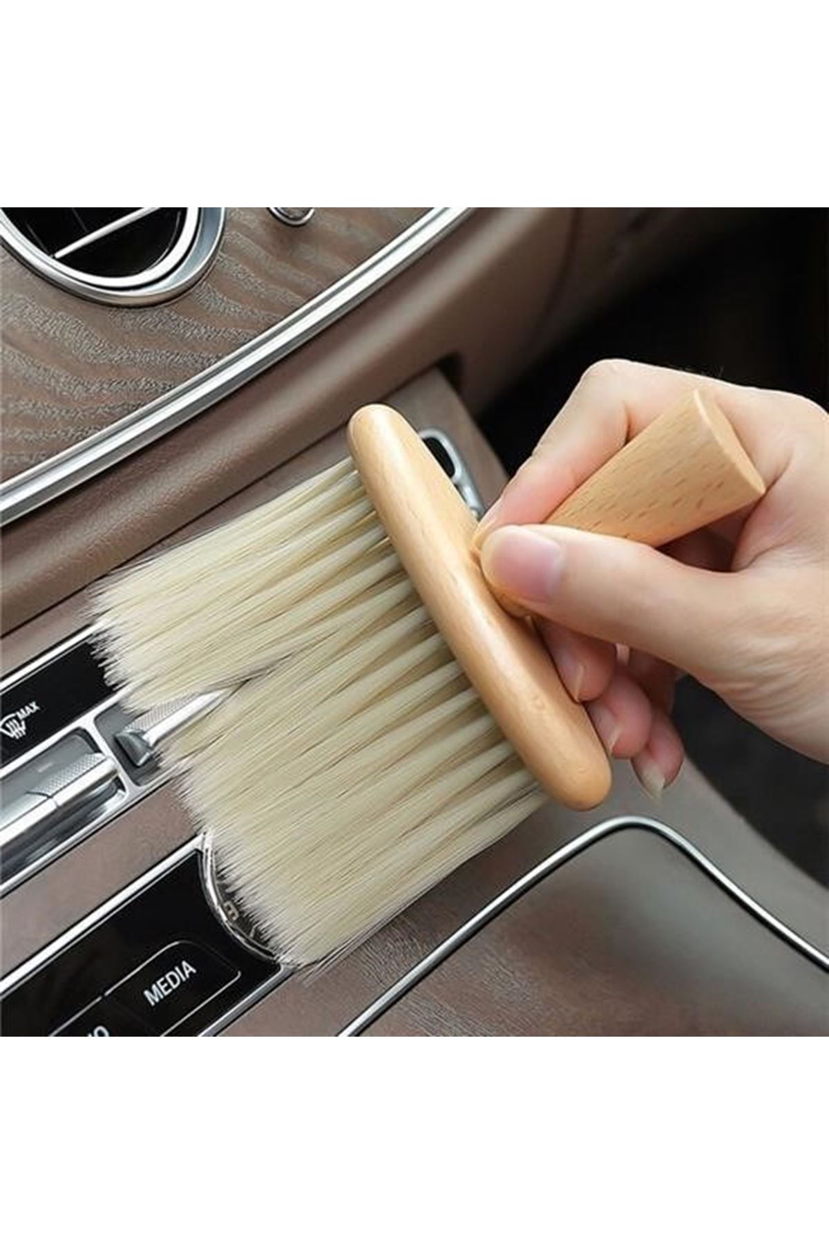 Tbl Dekor® Araba İçin Ahşap Saplı Yumuşak Kıl Fırça Detaylı Toz Alma Temizleme Fırçası