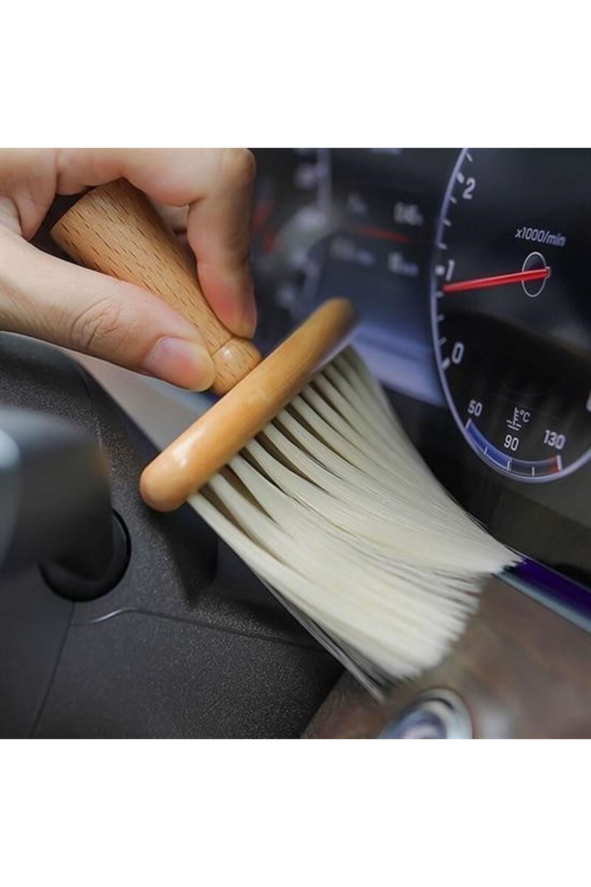 Tbl Dekor® Araba İçin Ahşap Saplı Yumuşak Kıl Fırça Detaylı Toz Alma Temizleme Fırçası