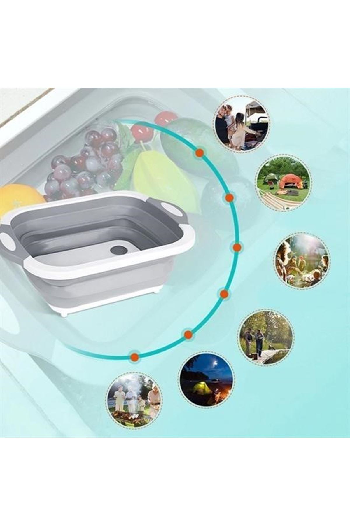 Katlanabilir Süzgeçli Kesme Tahtası ve Badya