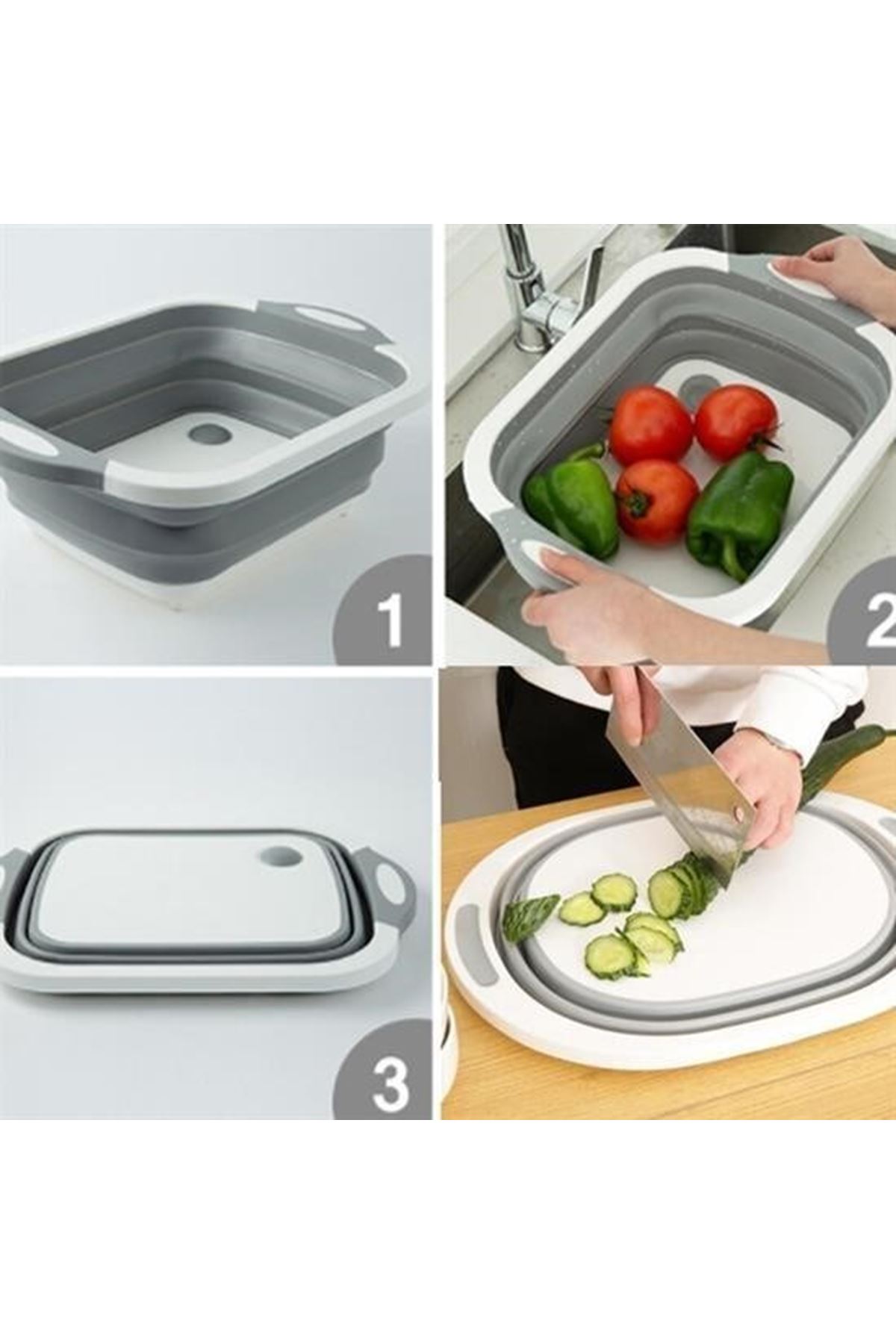 Katlanabilir Süzgeçli Kesme Tahtası ve Badya