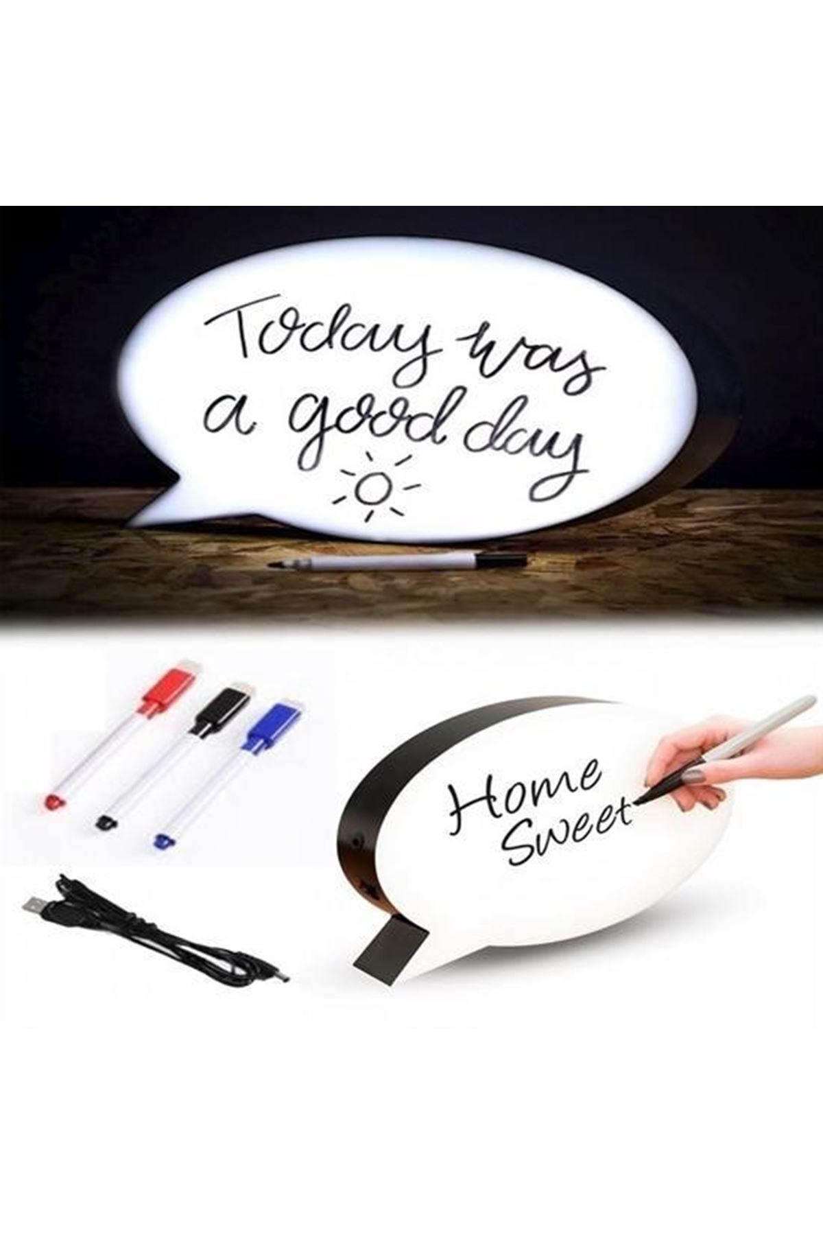 Tbl Dekor® Kalemle Yazılabilen Konuşma Balonu Görünümlü Işıklı Mesaj Panosu