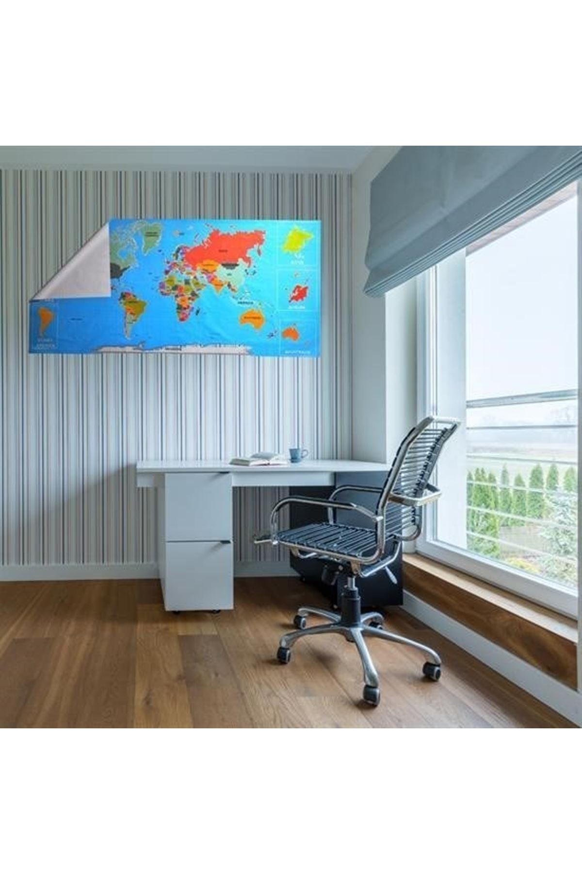 Tbl Dekor® Renkli Atlas Dünya Haritası Manyetik Yapıştırıcı Gerektirmeyen Duvar Stickerı 118 CM * 56 CM