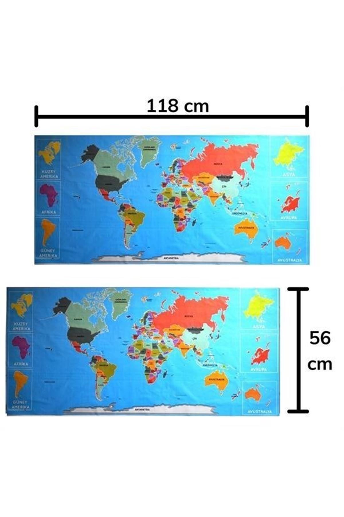 Tbl Dekor® Renkli Atlas Dünya Haritası Manyetik Yapıştırıcı Gerektirmeyen Duvar Stickerı 118 CM * 56 CM