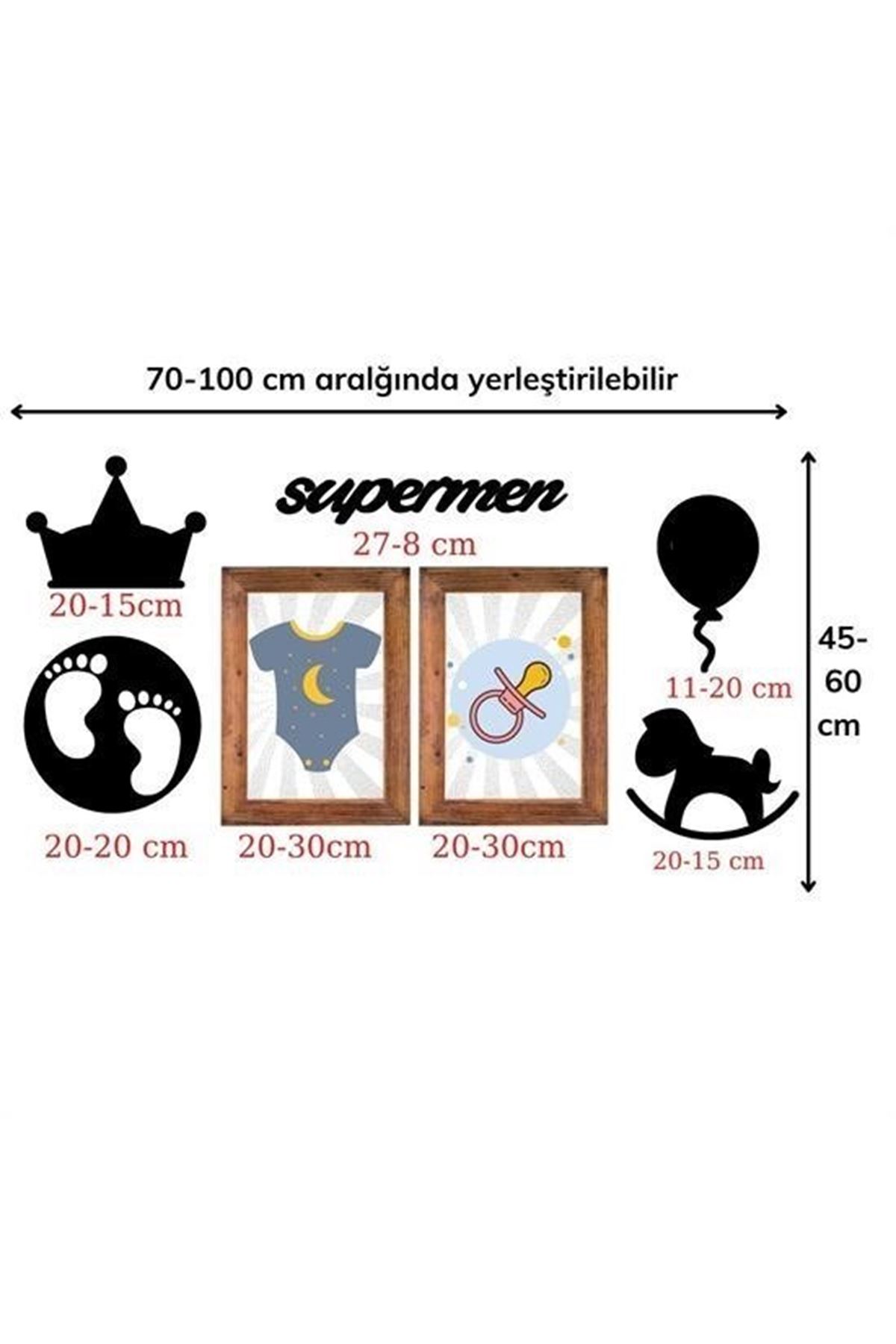 Tbl Dekor® DECO103 Supermen Dekoratif Duvar Süsü Tablo Aksesuar Ahşap Tasarım Hediye Pano Sticker Seti