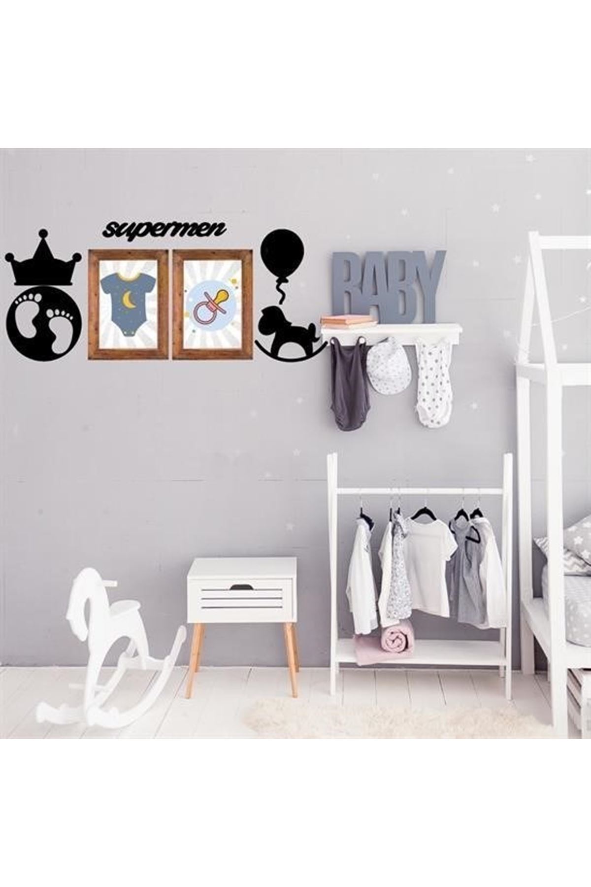 Tbl Dekor® DECO103 Supermen Dekoratif Duvar Süsü Tablo Aksesuar Ahşap Tasarım Hediye Pano Sticker Seti